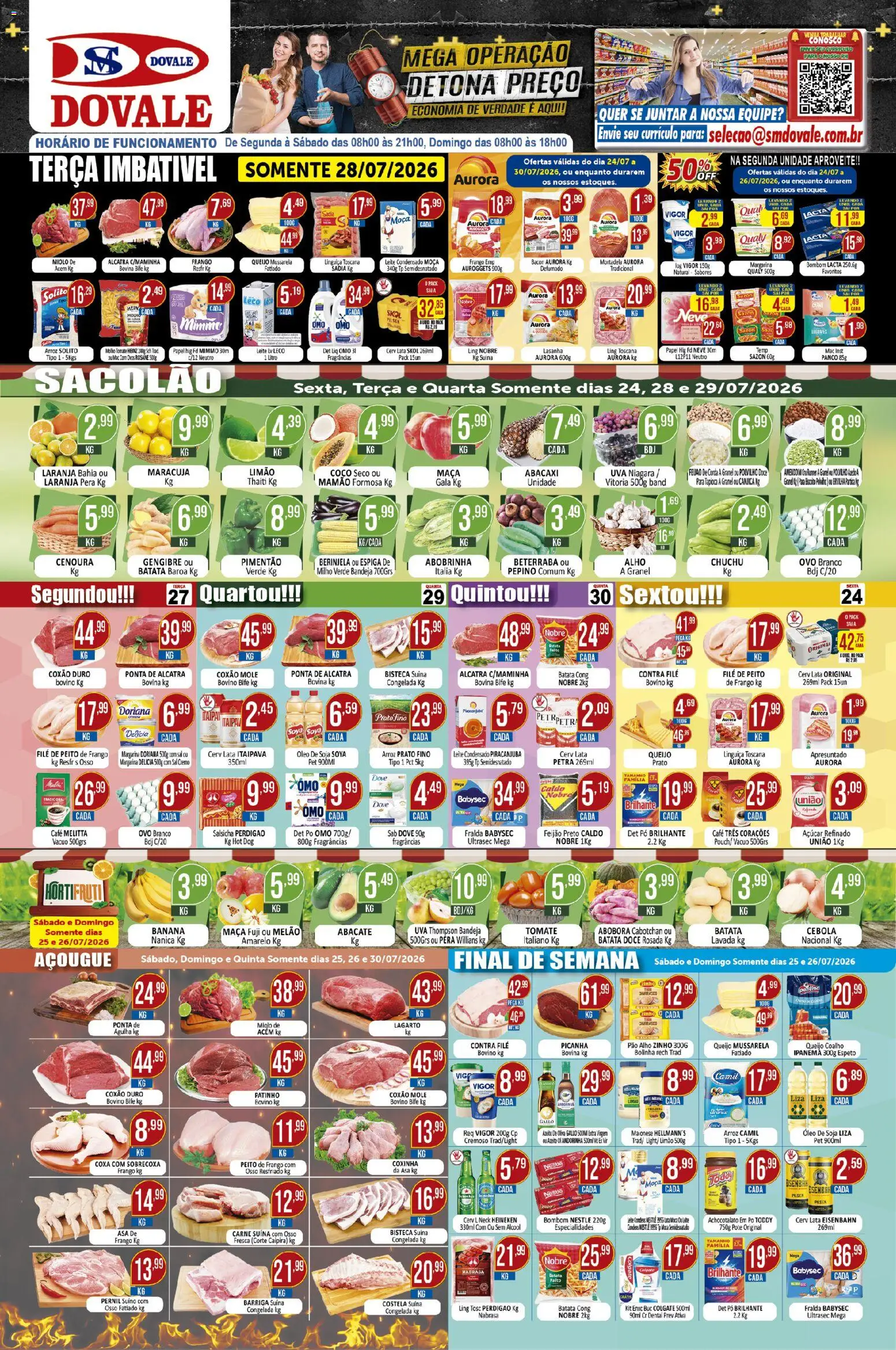 Pré-Visualização do folheto "Dovale - Ofertas da semana" da loja Dovale válido a partir de 24/07/2026 - Lasanha, Queijo, Beterraba, Açúcar, Cebola, Linguiça, Mamão, Acém