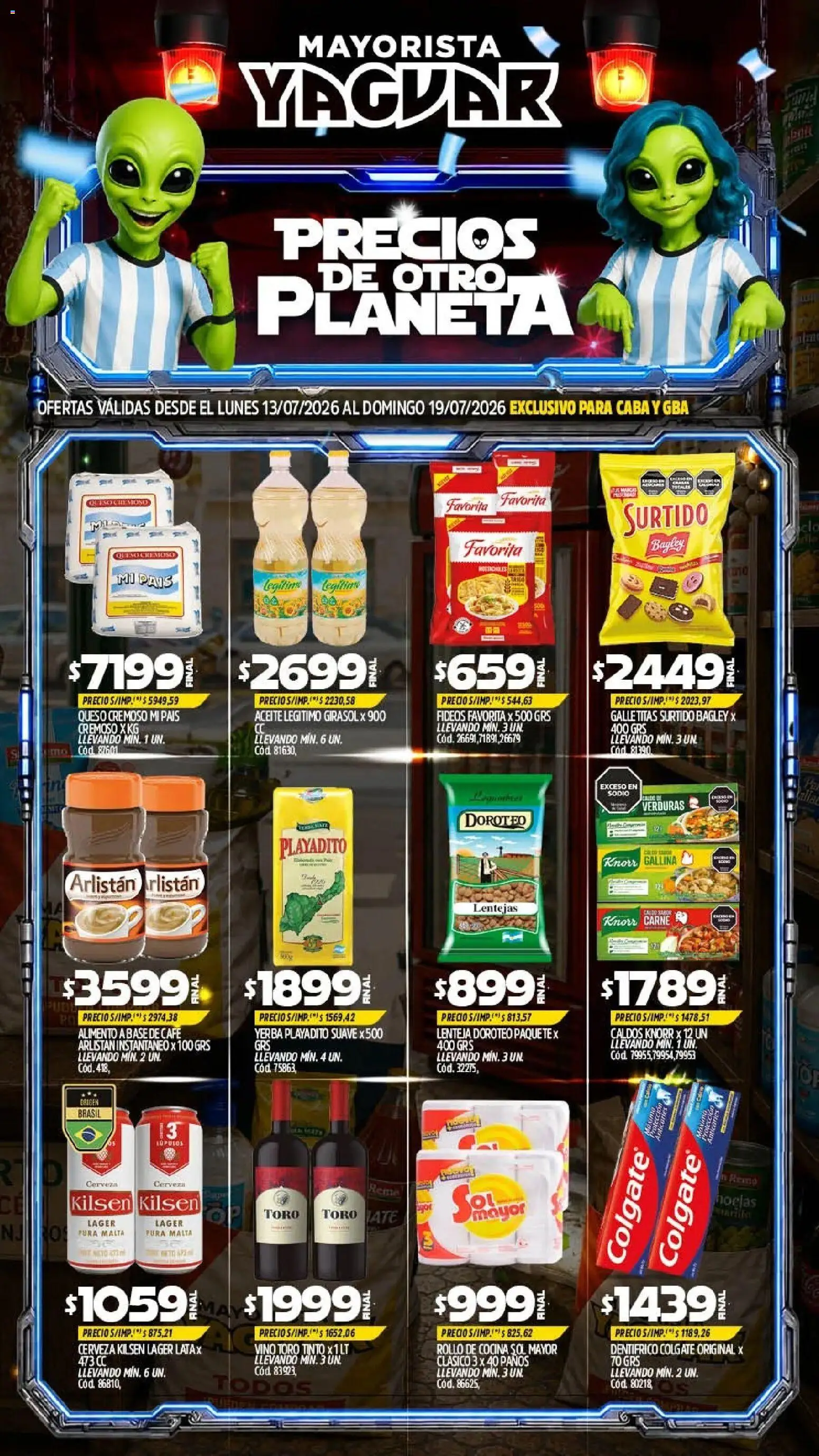 Vista previa del folleto de la tienda Yaguar válido desde el 13/07/2026 - Cocina, Queso, Yerba, Carne, Verduras, Galletitas, Aceite, Fideos
