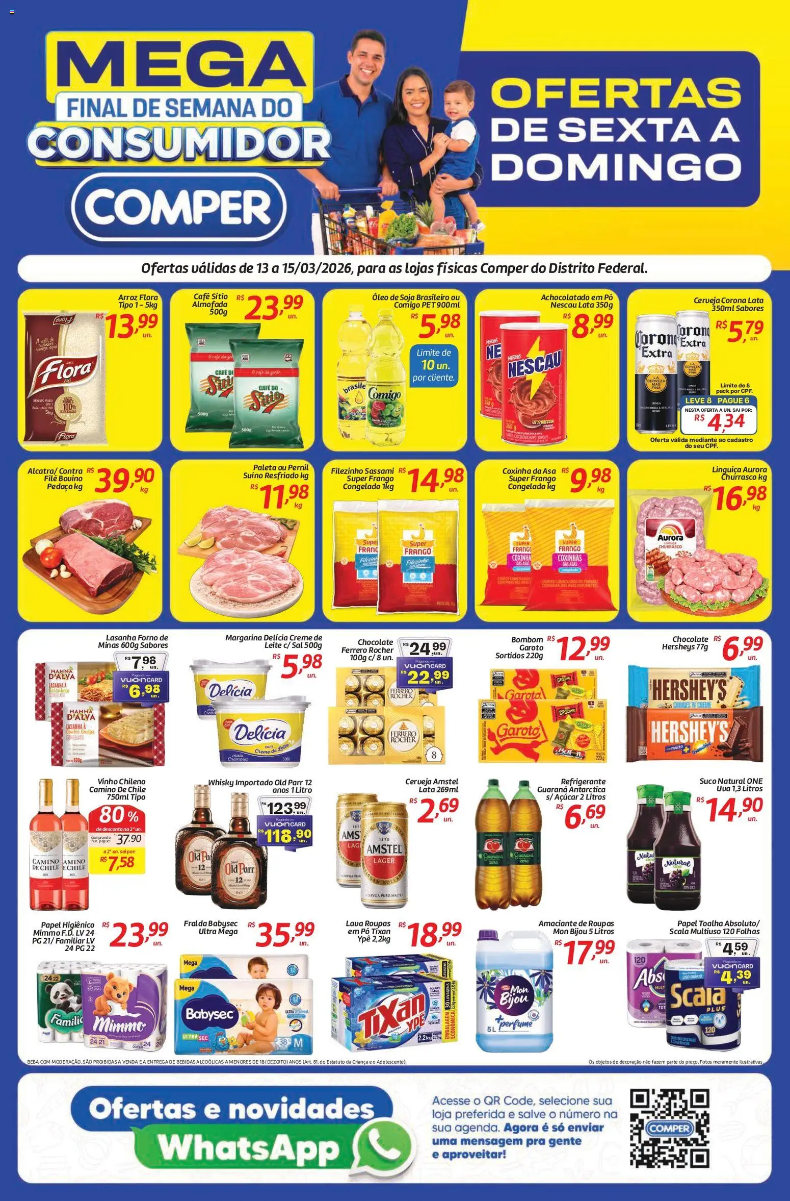 Pré-Visualização do folheto "Comper - Ofertas da semana" da loja Comper válido a partir de 13/03/2026 - Pá, Bebidas, Frango, Suco, Creme, Papel higiênico, Almofada, Pernil suíno