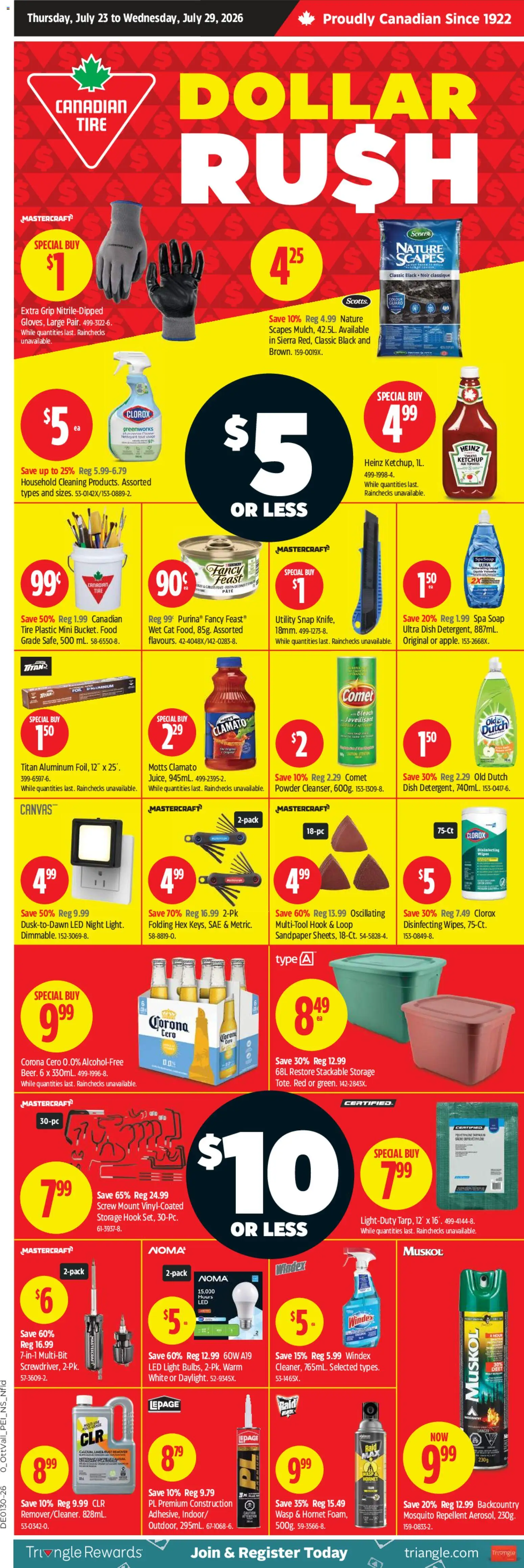 Preview of leaflet Canadian Tire flyer - Dollar Rush from shop Canadian Tire is valid from Jul 23, 2026