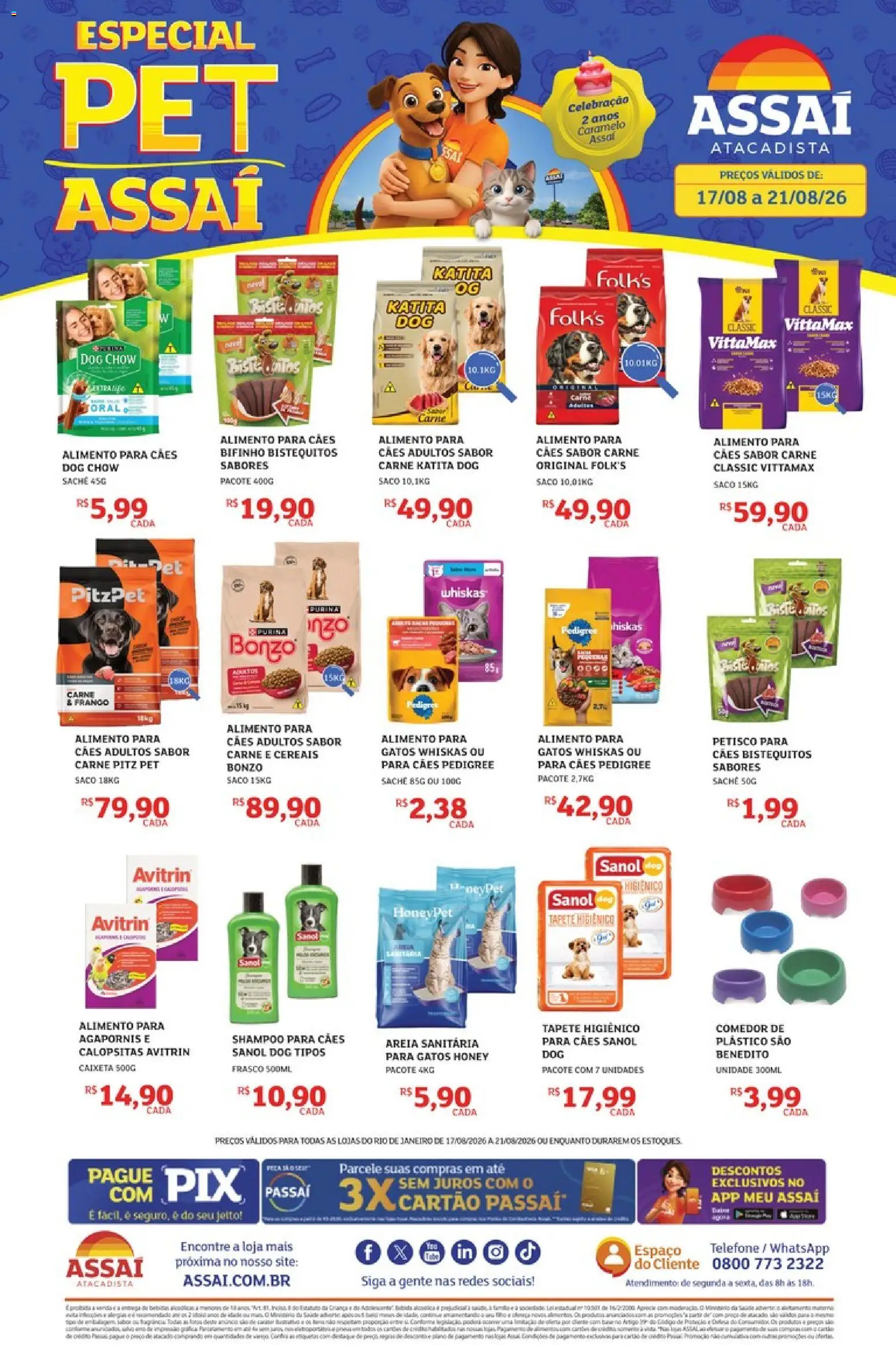 Pré-Visualização do folheto "Assaí Atacadista ofertas - RJ" da loja Assaí Atacadista válido a partir de 17/08/2026 - Shampoo, Base, Tapete, Carne, Frango, Areia, Tapete higiênico, Cereais