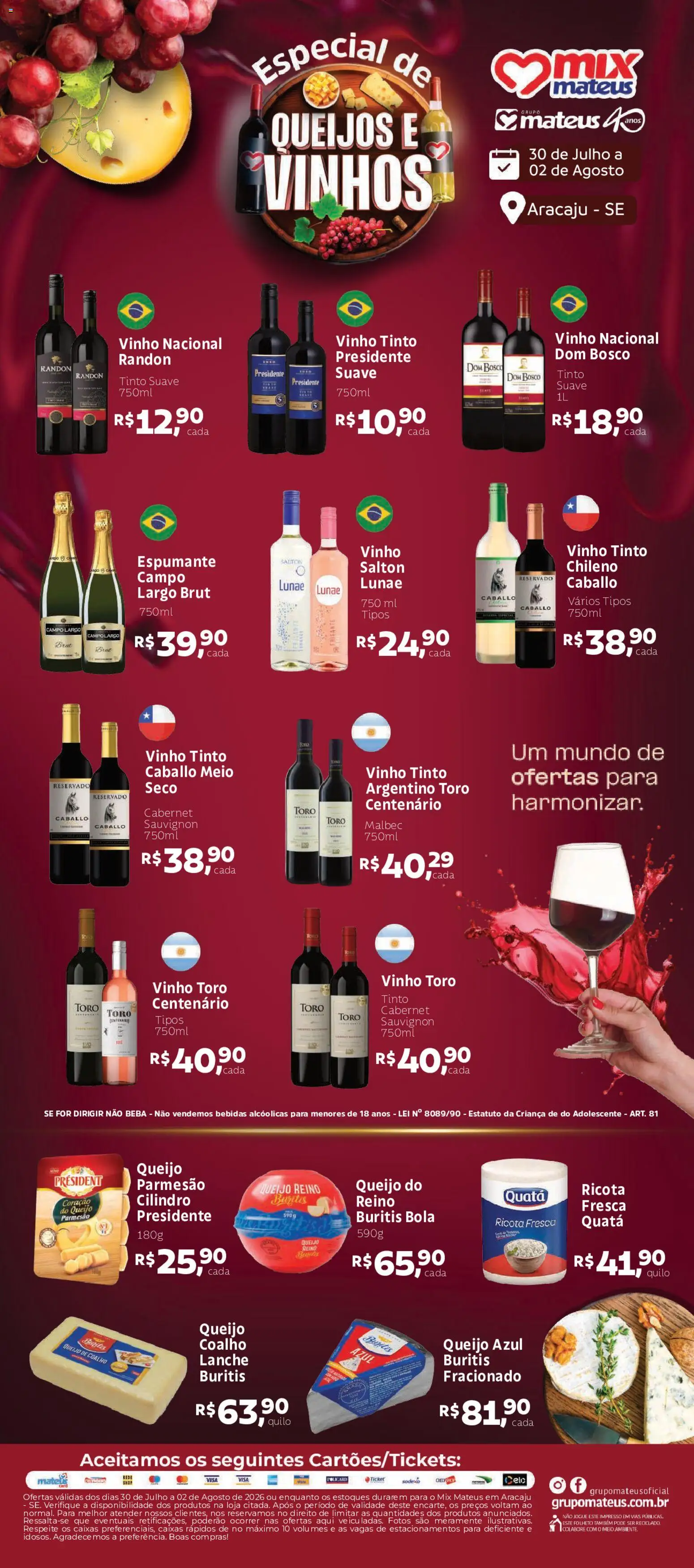 Pré-Visualização do folheto "Mateus ofertas Queijos e Vinhos" da loja Mateus válido a partir de 30/07/2026