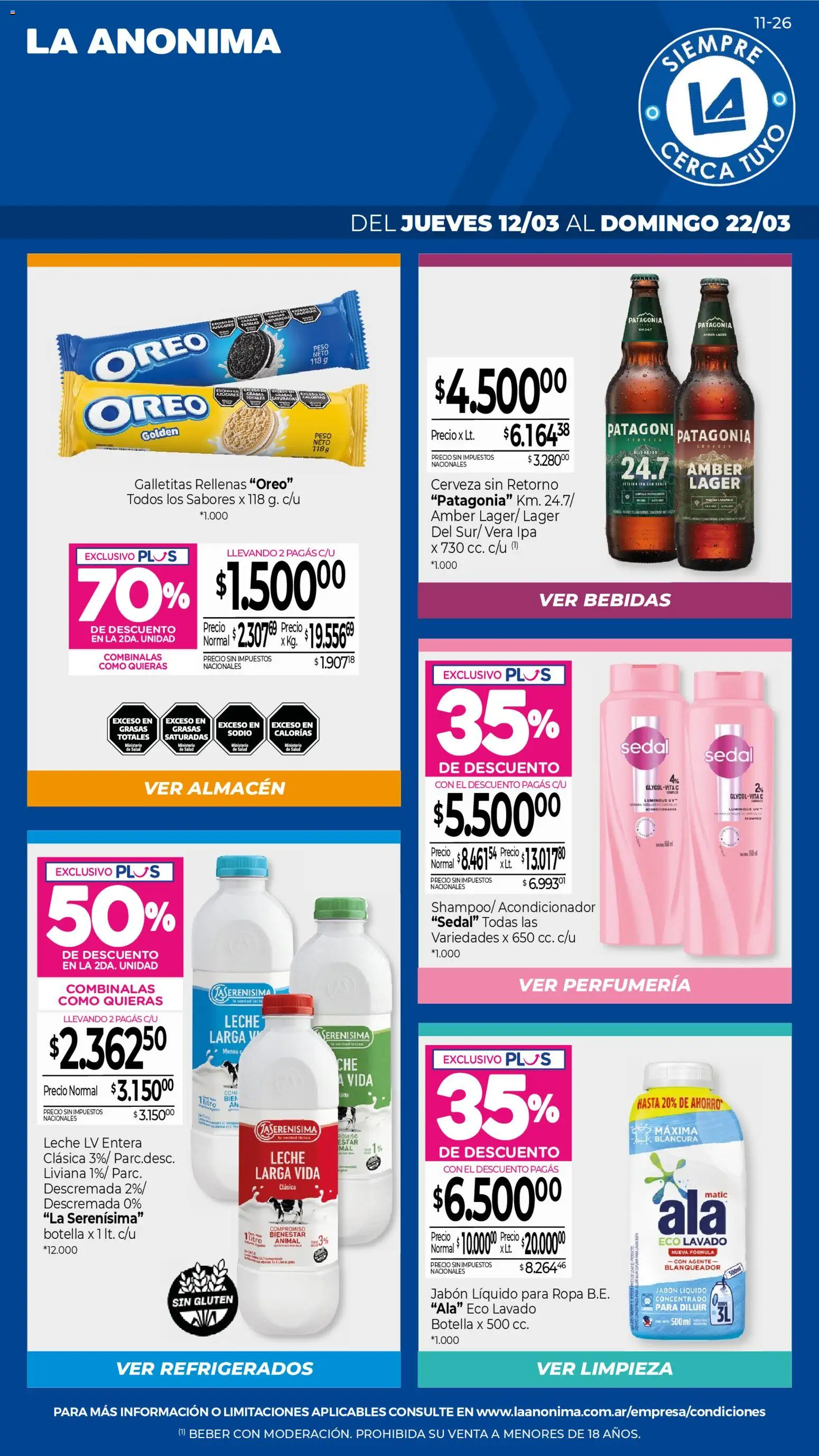 Vista previa del folleto de la tienda La Anonima válido desde el 13/03/2026 - Ropa, Galletitas, Oreo, Leche, Botella, Jabón, Jabón líquido, Acondicionador