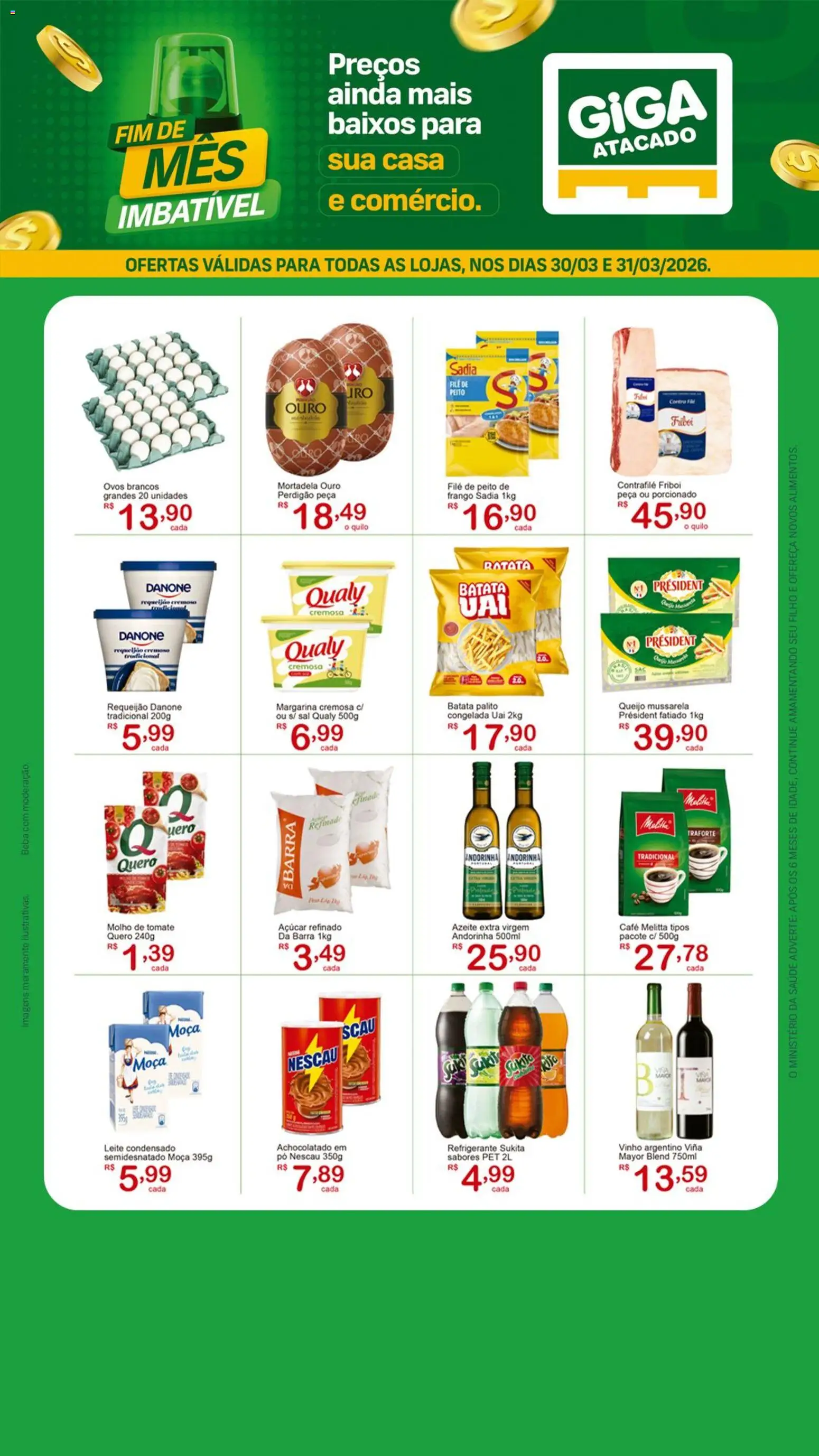 Pré-Visualização do folheto "GIGA Atacado - Ofertas da semana" da loja GIGA Atacado válido a partir de 30/03/2026 - Café, Leite condensado, Sal, Frango, Mussarela, Tomate, Mortadela, Achocolatado