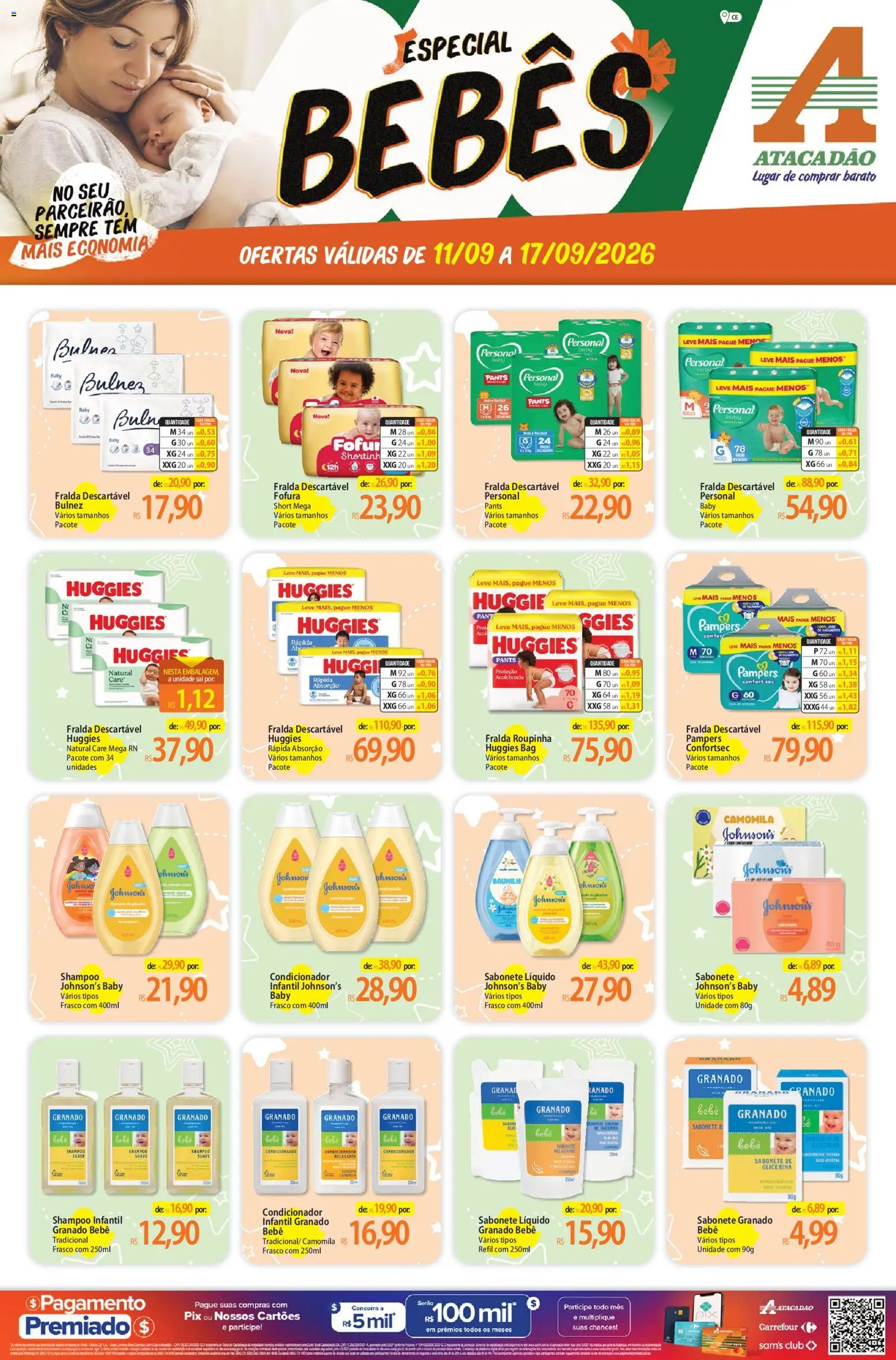 Pré-Visualização do folheto "Atacadão ofertas - CE" da loja Atacadão válido a partir de 11/09/2026 - Shampoo, Sabonete, Sabonete líquido, Pampers, Condicionador, Shampoo infantil