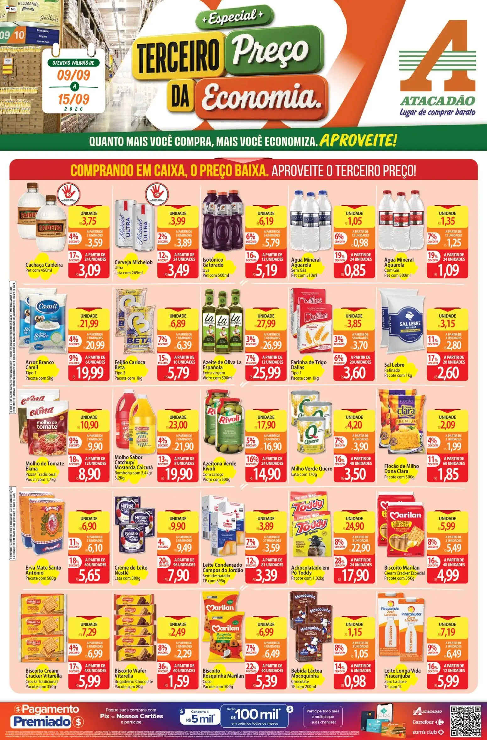 Pré-Visualização do folheto "Atacadão ofertas - MS" da loja Atacadão válido a partir de 09/09/2026 - Cerveja, Gatorade, Leite condensado, Arroz, Farinha de trigo, Farinha, Milho verde, Achocolatado
