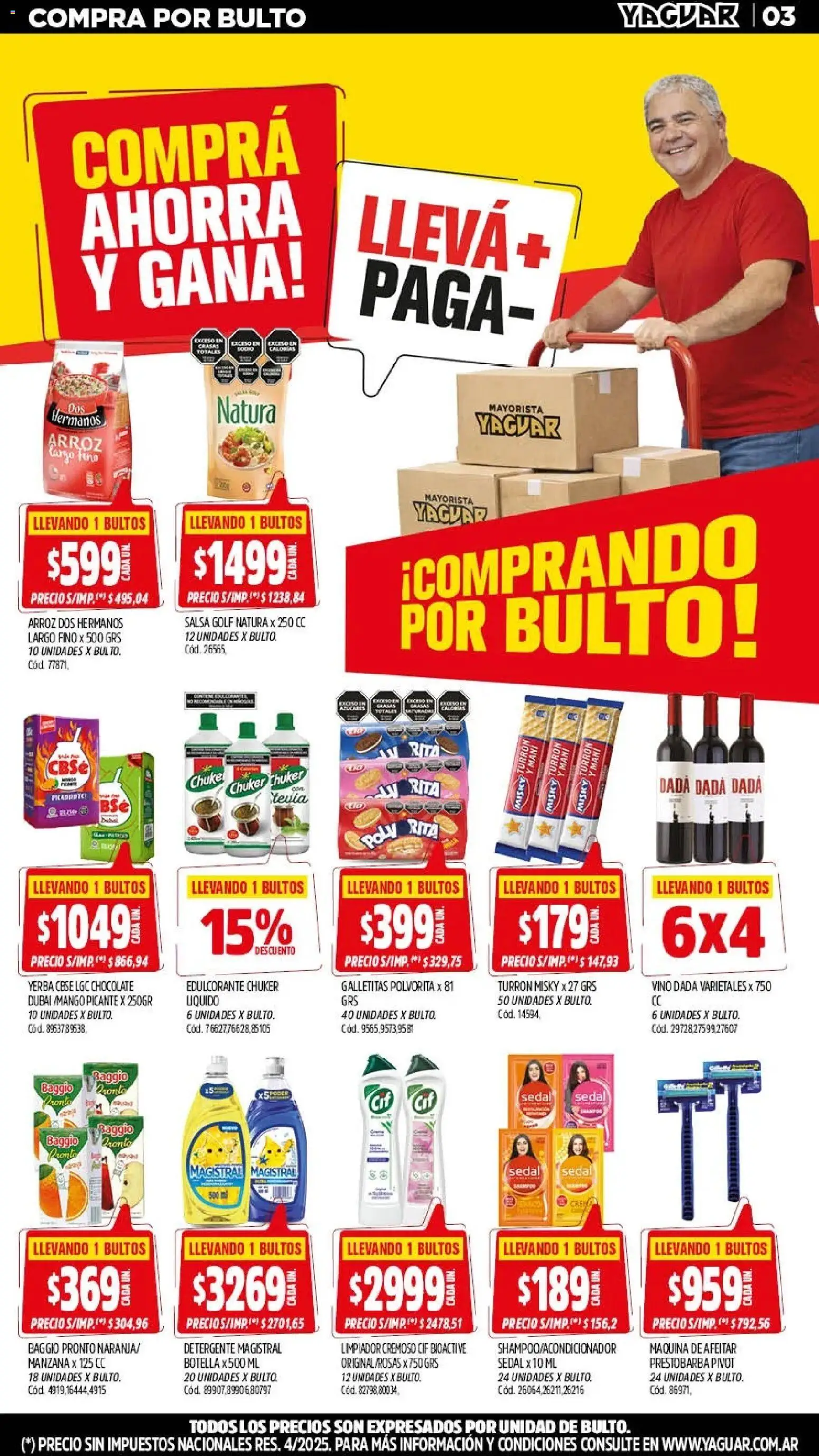 Vista previa del folleto de la tienda Yaguar válido desde el 10/08/2026 - Manzana, Arroz, Galletitas, Botella, Maquina de afeitar, Turrón, Detergente, Limpiador