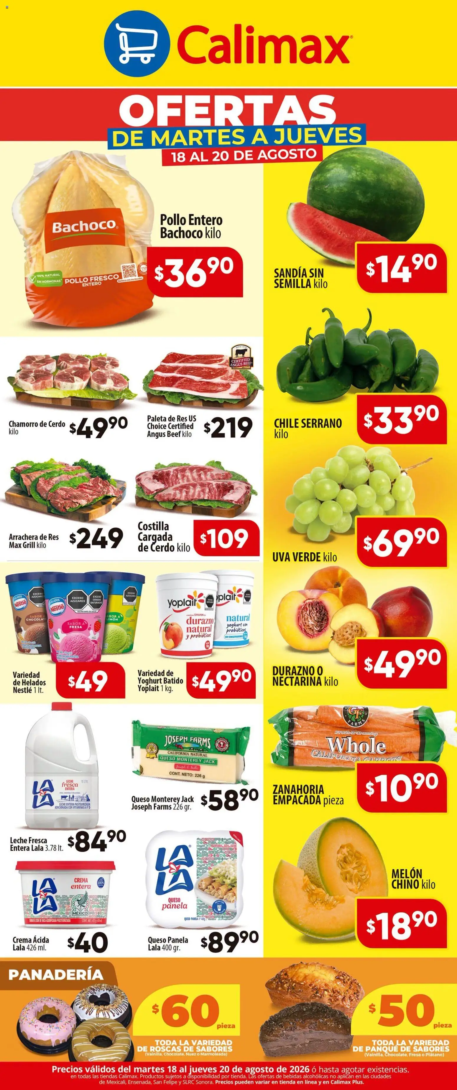 Vista previa las ofertas de la tienda Calimax - Calimax folleto desde el 18/08/2026 - Pollo, Fresa, Vitaminas, Leche, Uva, Durazno, Chamorro, Leche entera
