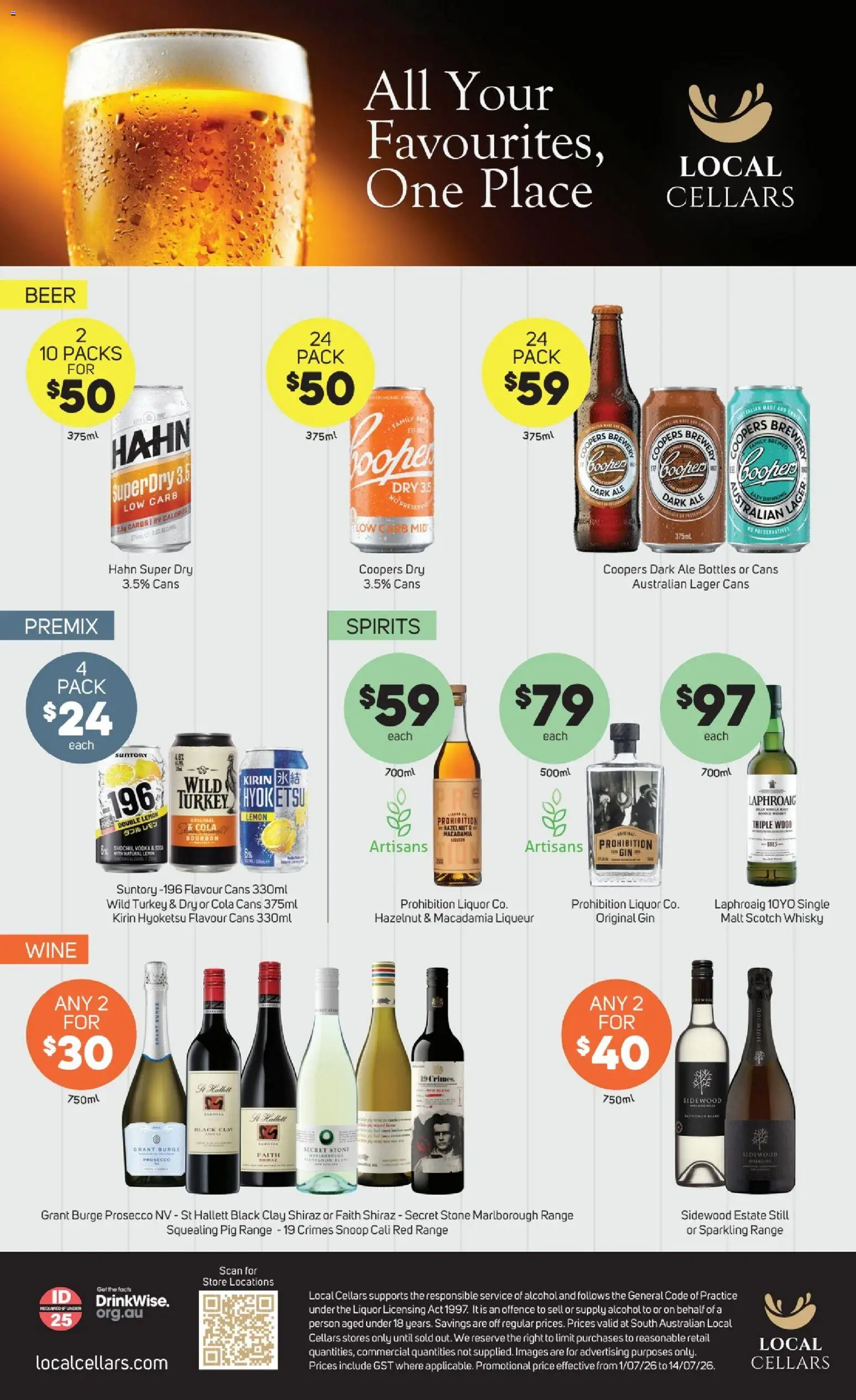 Preview of catalogue Foodland catalogue from shop Foodland valid 01/07/2026 - Scotch whisky, Alcohol, Wine, Beer, Bourbon, Wood, Lemon, Clay