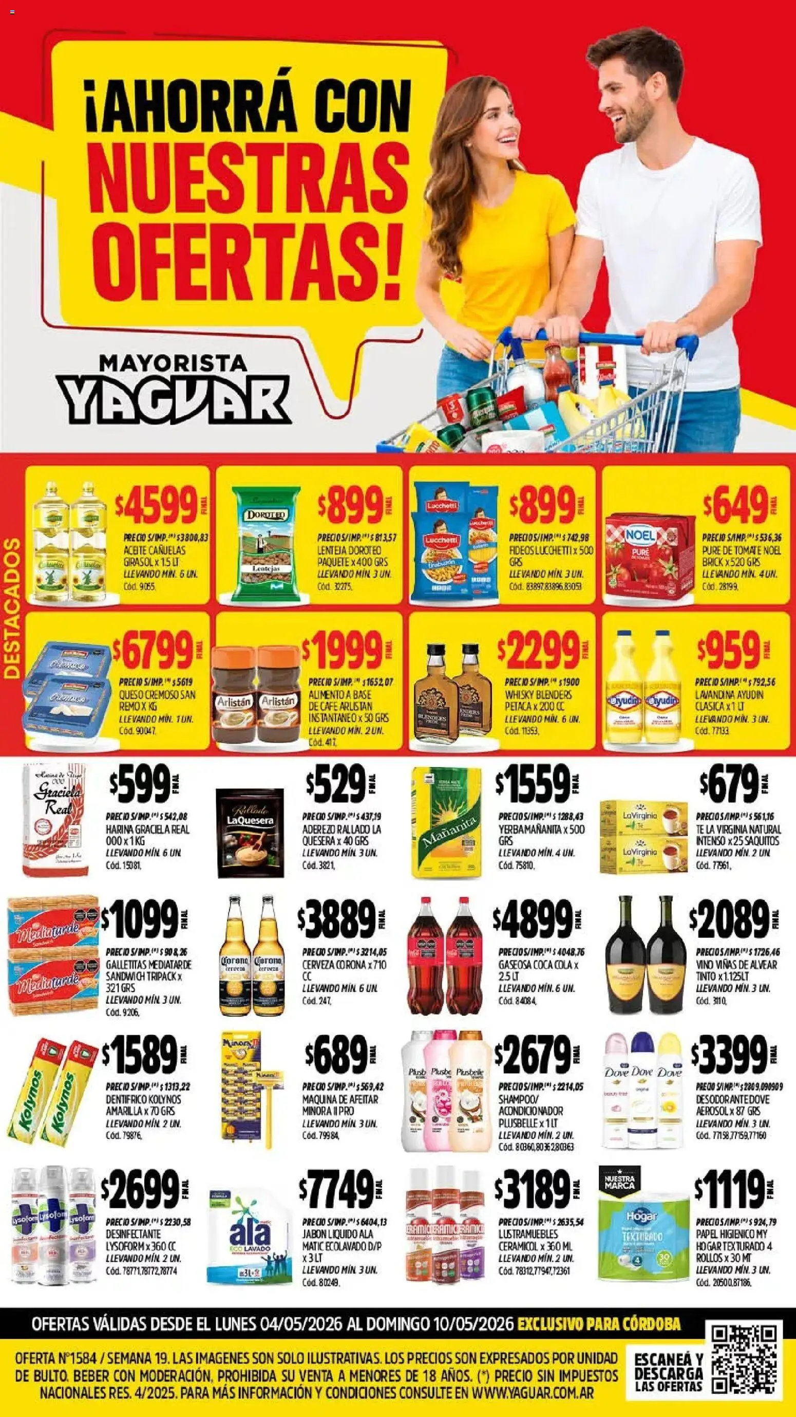 Vista previa del folleto de la tienda Yaguar válido desde el 04/05/2026 - Té, Harina, Fideos, Papel higiénico, Lavandina, Maquina de afeitar, Jabón, Aderezo
