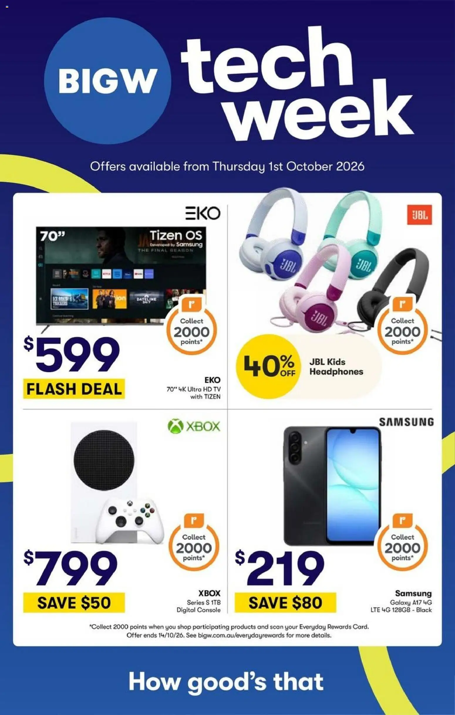 Preview of catalogue Big W Catalogue Tech Week from shop Big W valid 01/10/2026 - Digital, Tv, Headphones, Xbox
