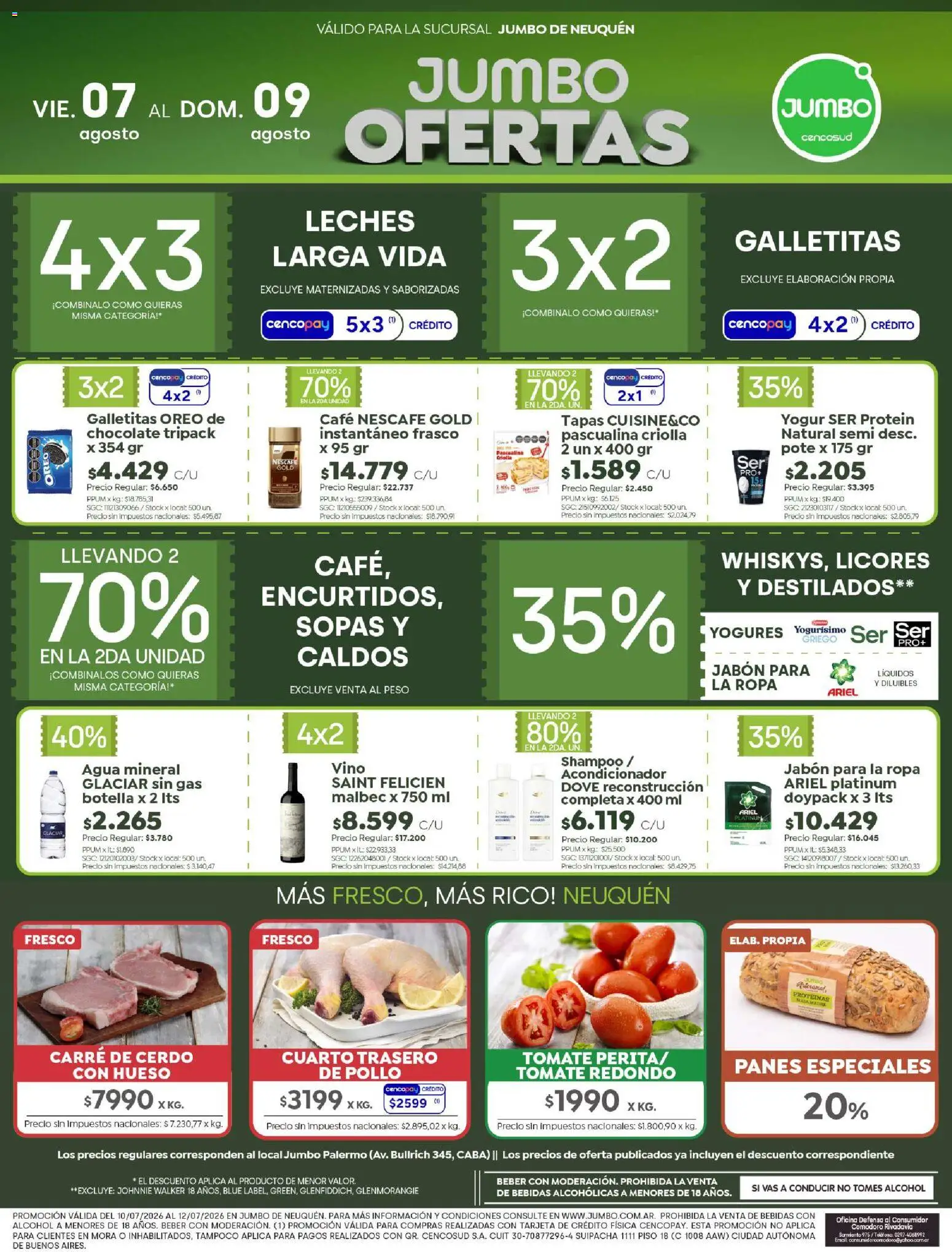 Vista previa del folleto de la tienda Jumbo válido desde el 07/08/2026 - Agua, Peso, Pollo, Vino, Alcohol, Shampoo, Oreo, Acondicionador