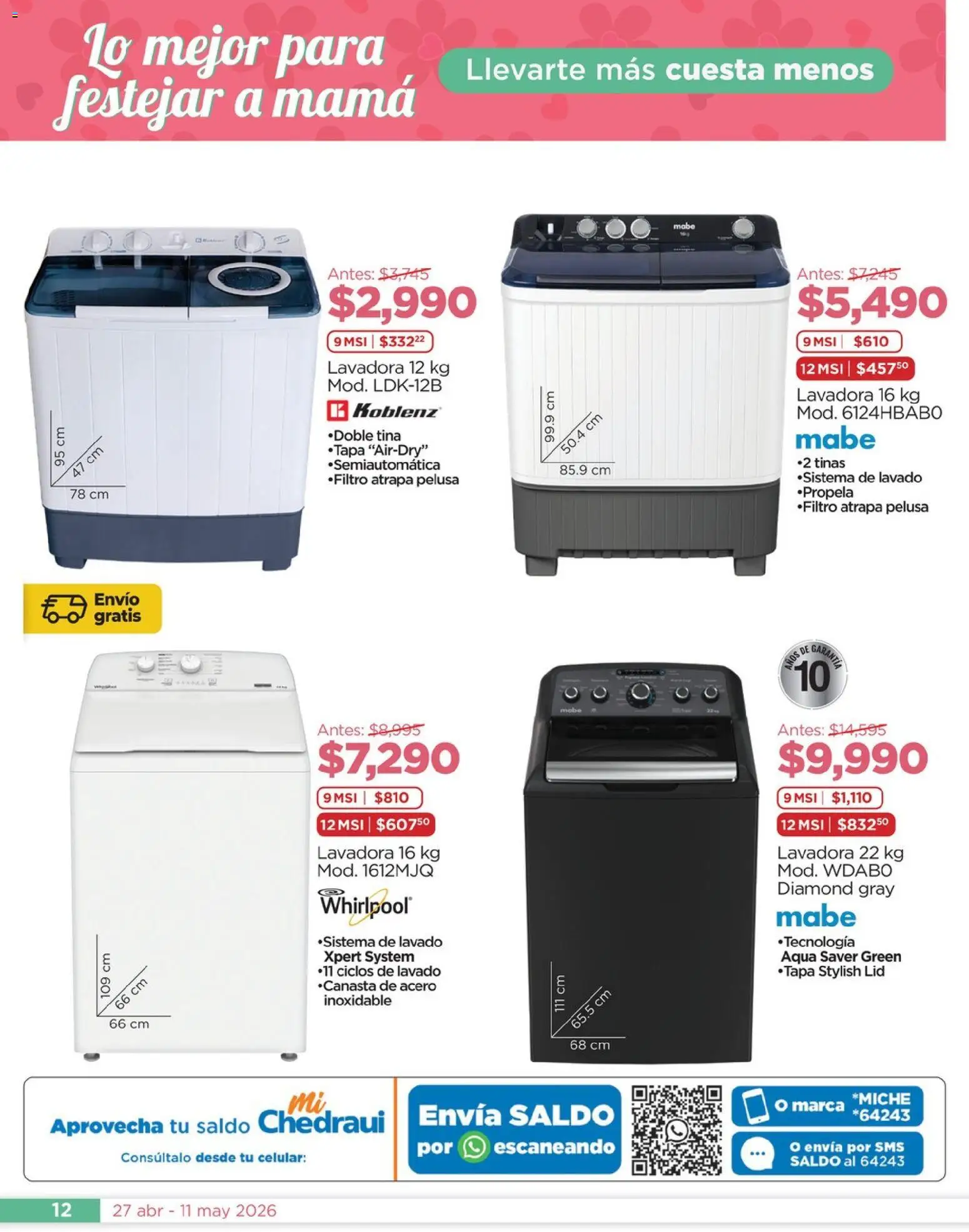 Vista previa las ofertas de la tienda Chedraui - Chedraui folleto Mejor para festejar a mamá desde el 27/04/2026 - Lavadora