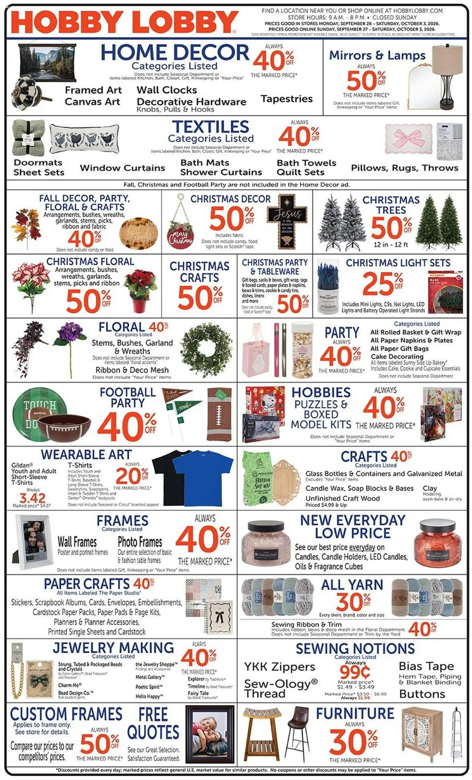 Ad Preview of Hobby Lobby Hobby Lobby Weekly Ad from 09/27/2026