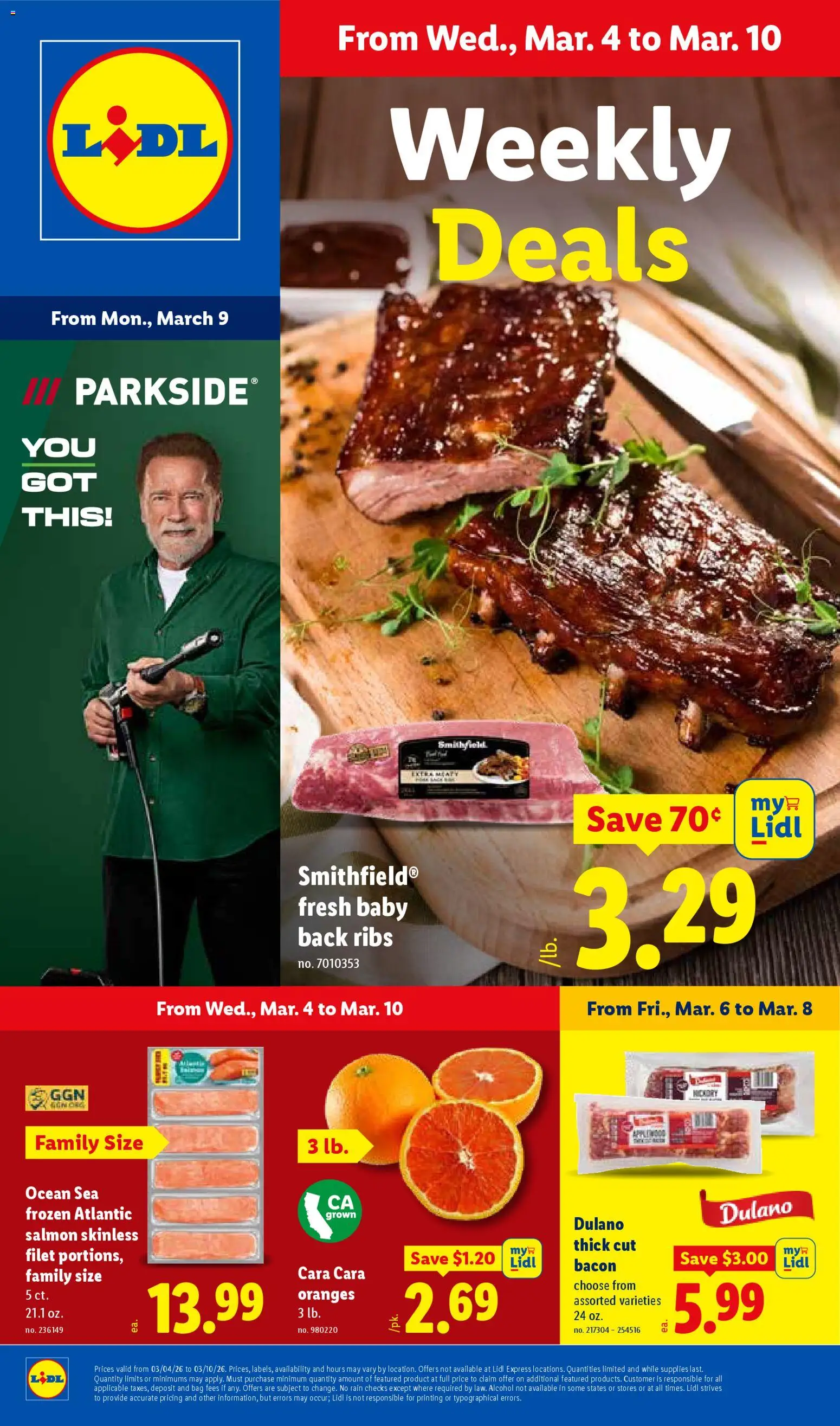 Ad Preview of Lidl Lidl Weekly Ad from 03/04/2026 - Alcohol, Oranges, Salmon, Bacon, Bag, Filet