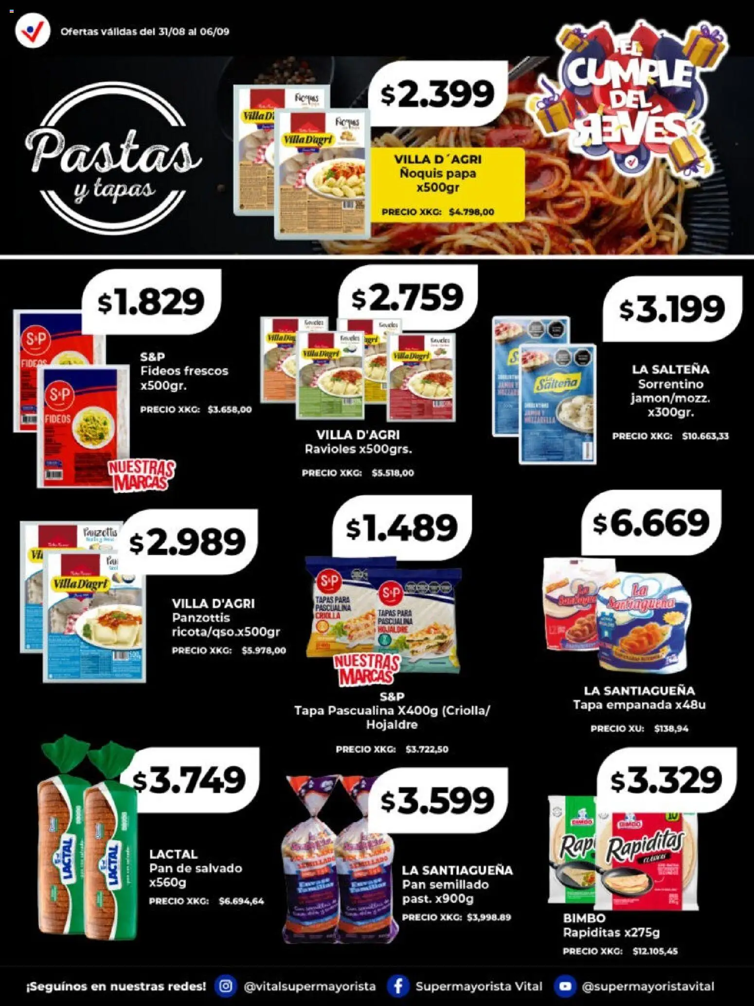 Vista previa del folleto de la tienda Vital válido desde el 31/08/2026 - Papa, Ñoquis, Pan, Ravioles, Fideos