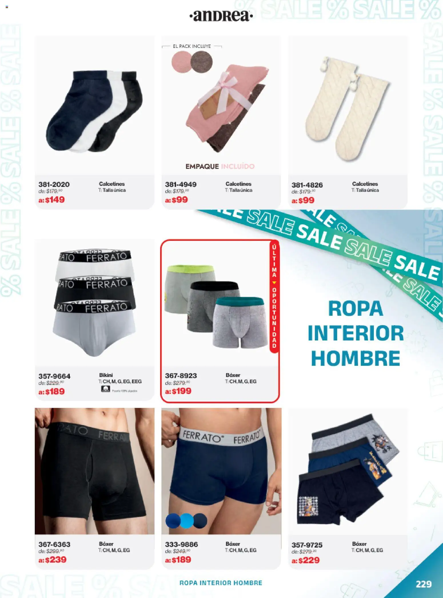 Vista previa las ofertas de la tienda Andrea - Catálogo Outlet desde el 21/12/2025 - Ropa, Sal, Bikini, Calcetines, Ropa interior