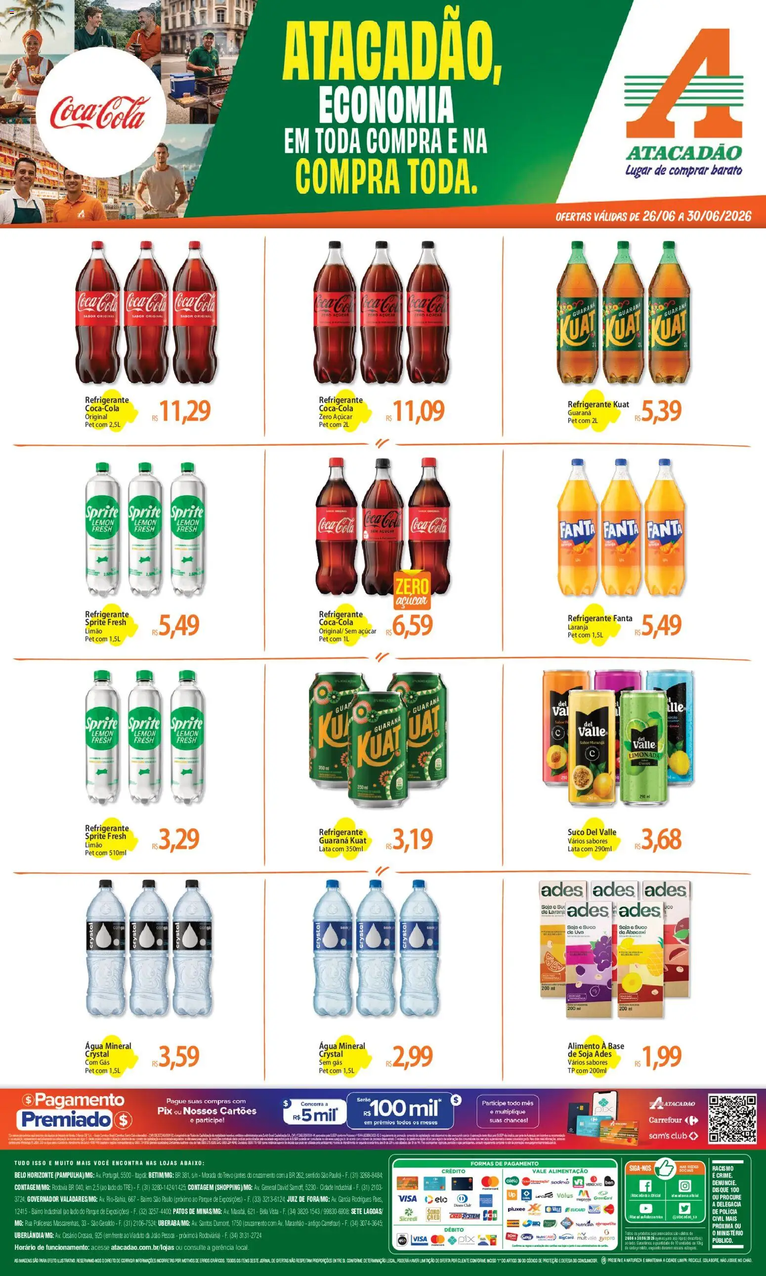 Pré-Visualização do folheto "Atacadão ofertas - MG" da loja Atacadão válido a partir de 26/06/2026 - Água, Base, Soja, Suco, Açúcar, Refrigerante, Guaraná, Refrigerante Sprite