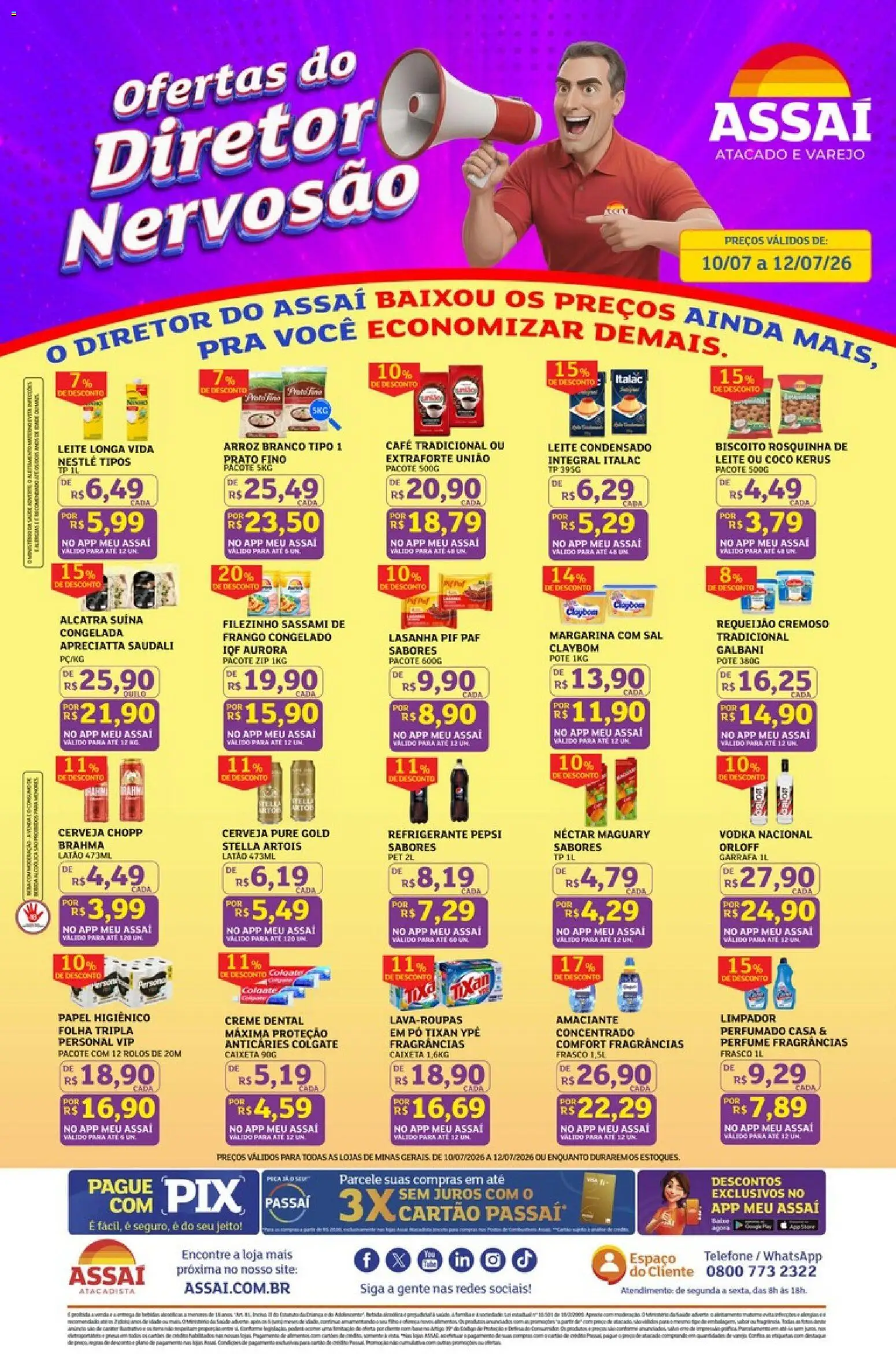 Pré-Visualização do folheto "Assaí Atacadista ofertas - MG" da loja Assaí Atacadista válido a partir de 10/07/2026 - Coco, Telefone, Leite condensado, Arroz, Vodka, Biscoito, Leite, Requeijão