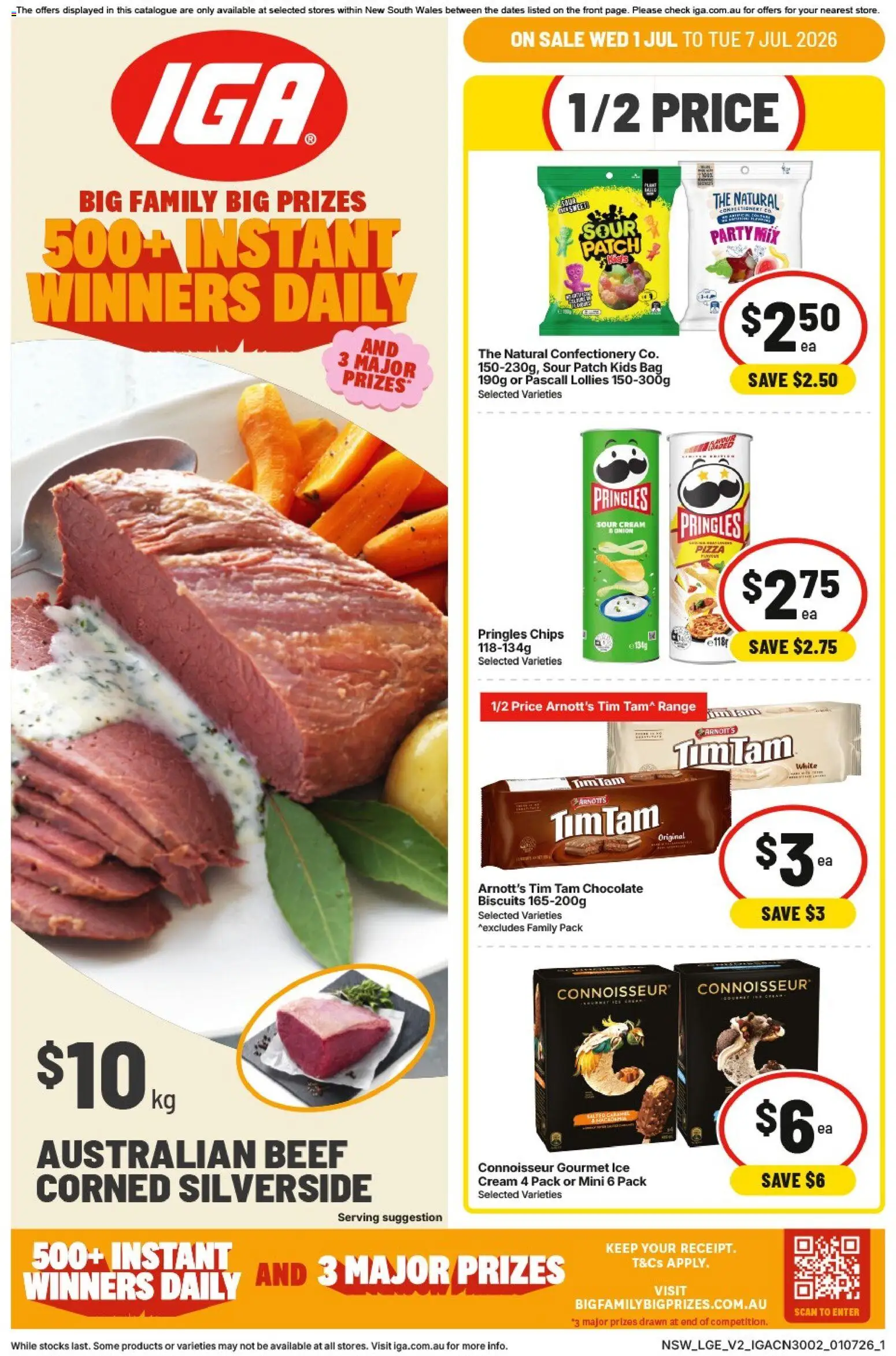 Preview of catalogue IGA catalogue NSW from shop IGA valid 01/07/2026 - Confectionery, Pizza, Beef, Lollies, Cream, Biscuits, Ice, Bag