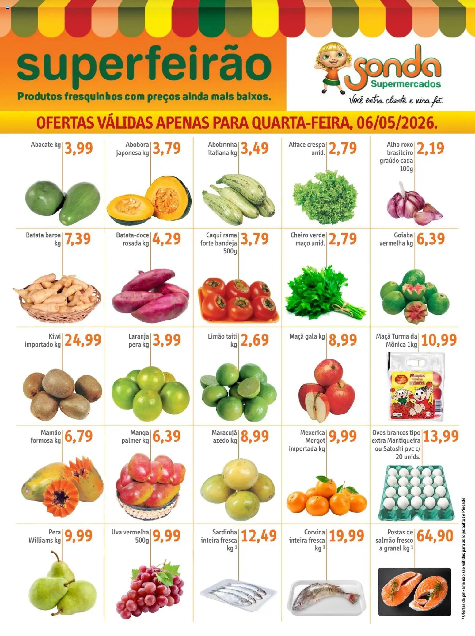 Pré-Visualização do folheto "Sonda ofertas Feirão" da loja Sonda válido a partir de 06/05/2026 - Uva, Ovos, Maçãs, Batata, Caqui, Abacate, Bandeja, Sardinha