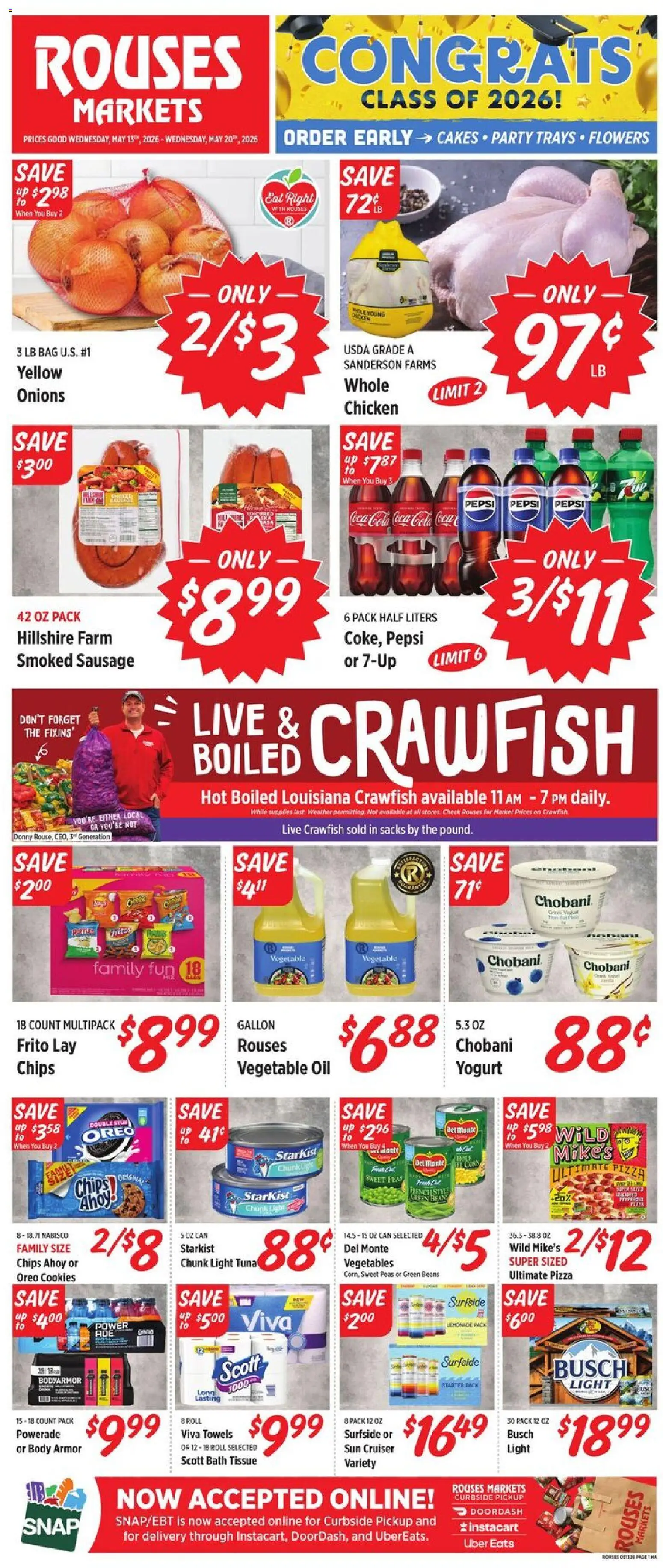 Ad Preview of Rouses Rouses Weekly Ad - MS from 05/13/2026 - Oil, Oreo, Tuna, Greek yogurt, Bag, Bath, Starter, Whole chicken