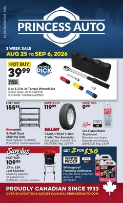 Un aperçu du dépliant Princess Auto flyer - 2 Week Sale! du magasin Princess Auto est valide à partir 25 août 2026