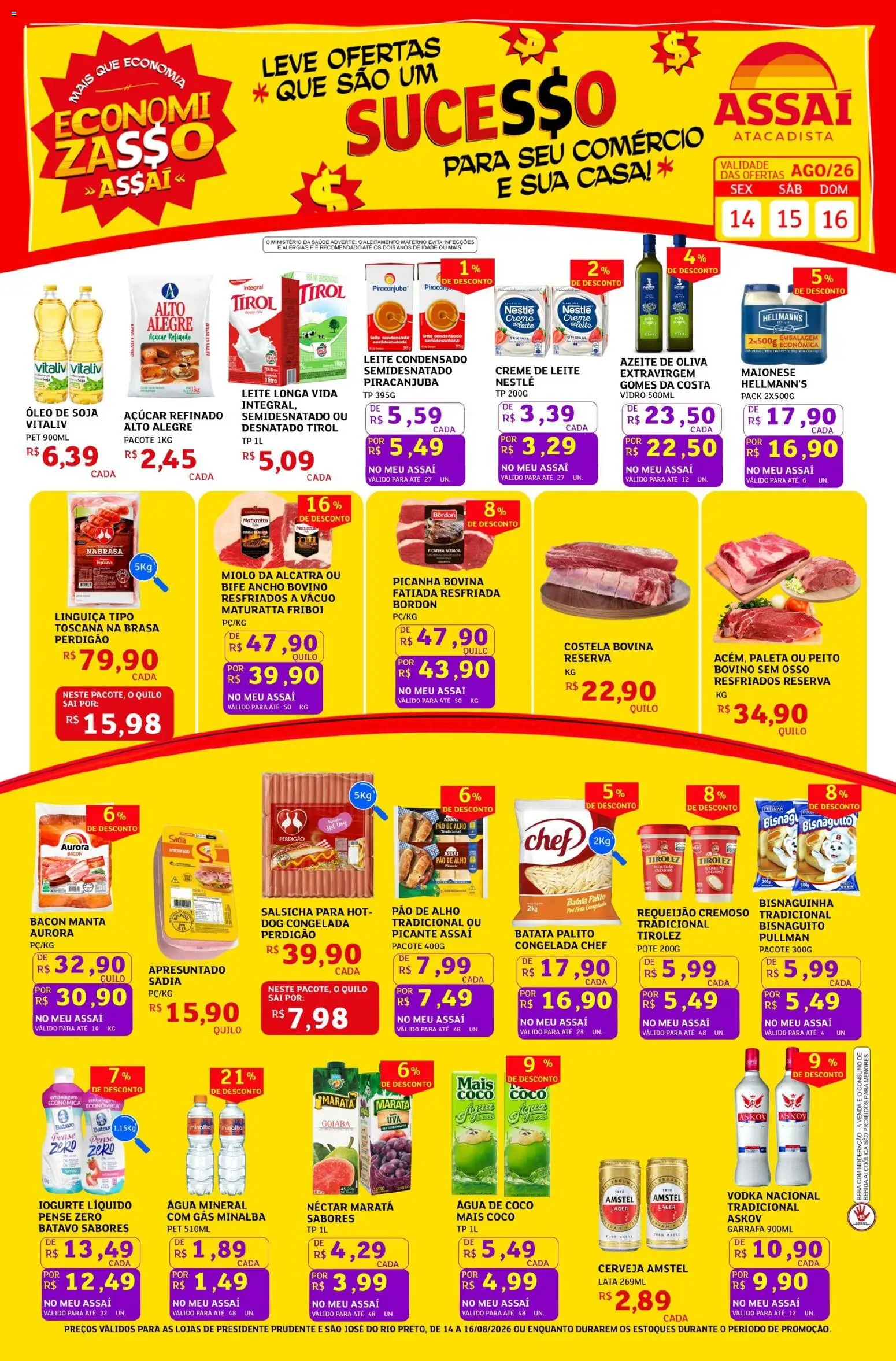 Pré-Visualização do folheto "Assaí Atacadista ofertas - SP" da loja Assaí Atacadista válido a partir de 14/08/2026 - Coco, Cerveja, Água de coco, Iogurte, Bebida, Maionese, Bacon, Requeijão