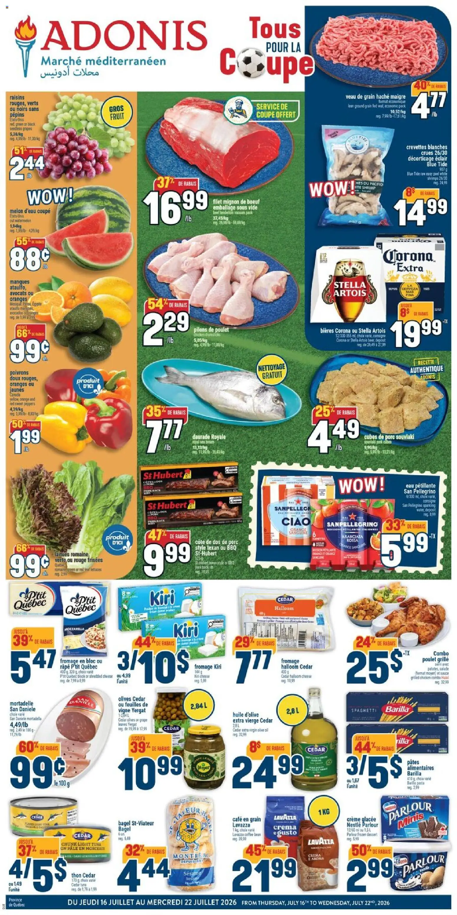 Preview of leaflet Adonis circulaire from shop Adonis is valid from Jul 16, 2026 - Pasta, Spaghetti, Sesame, Oil, Olives, Raisins, Barilla, Corona Extra