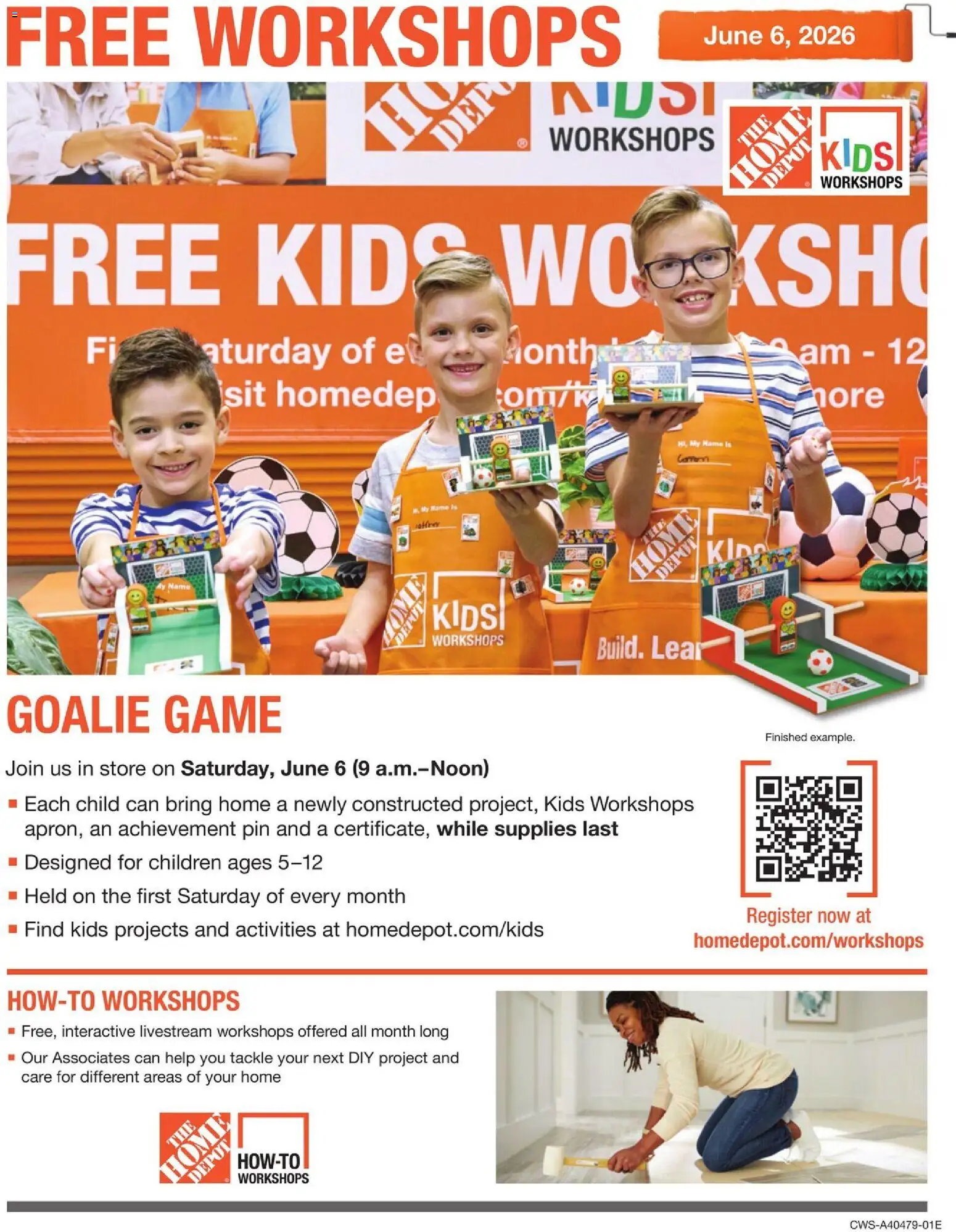 Ad Preview of Home Depot Home Depot Kids Workshop from 05/31/2026 - Game, Pin
