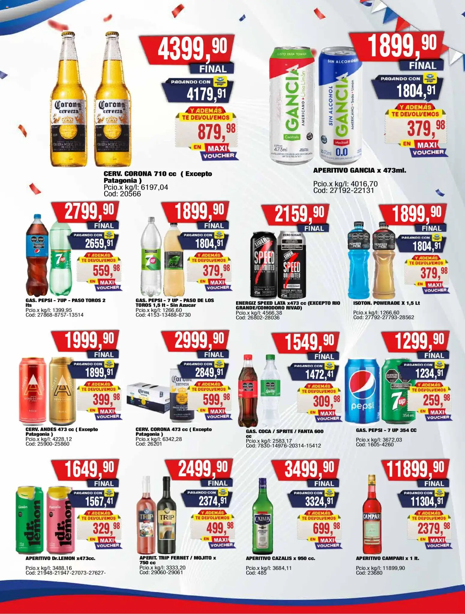 Vista previa del folleto de la tienda Maxiconsumo válido desde el 10/08/2026 - Té, Fernet, Campari, Pepsi, Azucar, Limón, Fanta, Soda