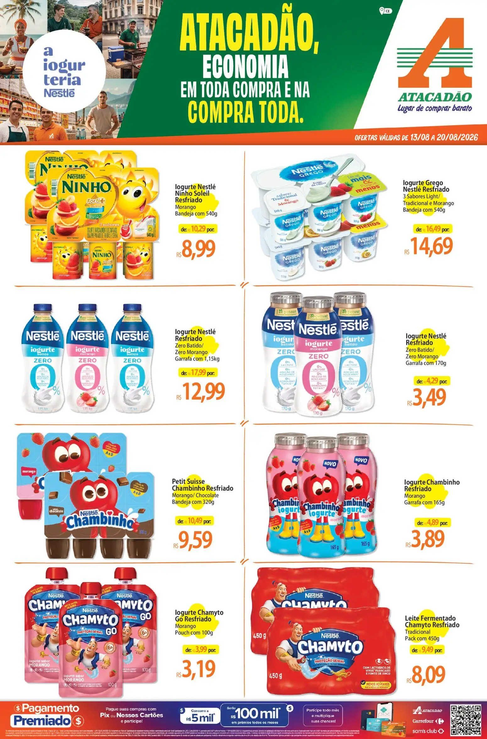 Pré-Visualização do folheto "Atacadão ofertas - CE" da loja Atacadão válido a partir de 13/08/2026 - Chocolate, Iogurte, Leite, Bandeja, Leite fermentado
