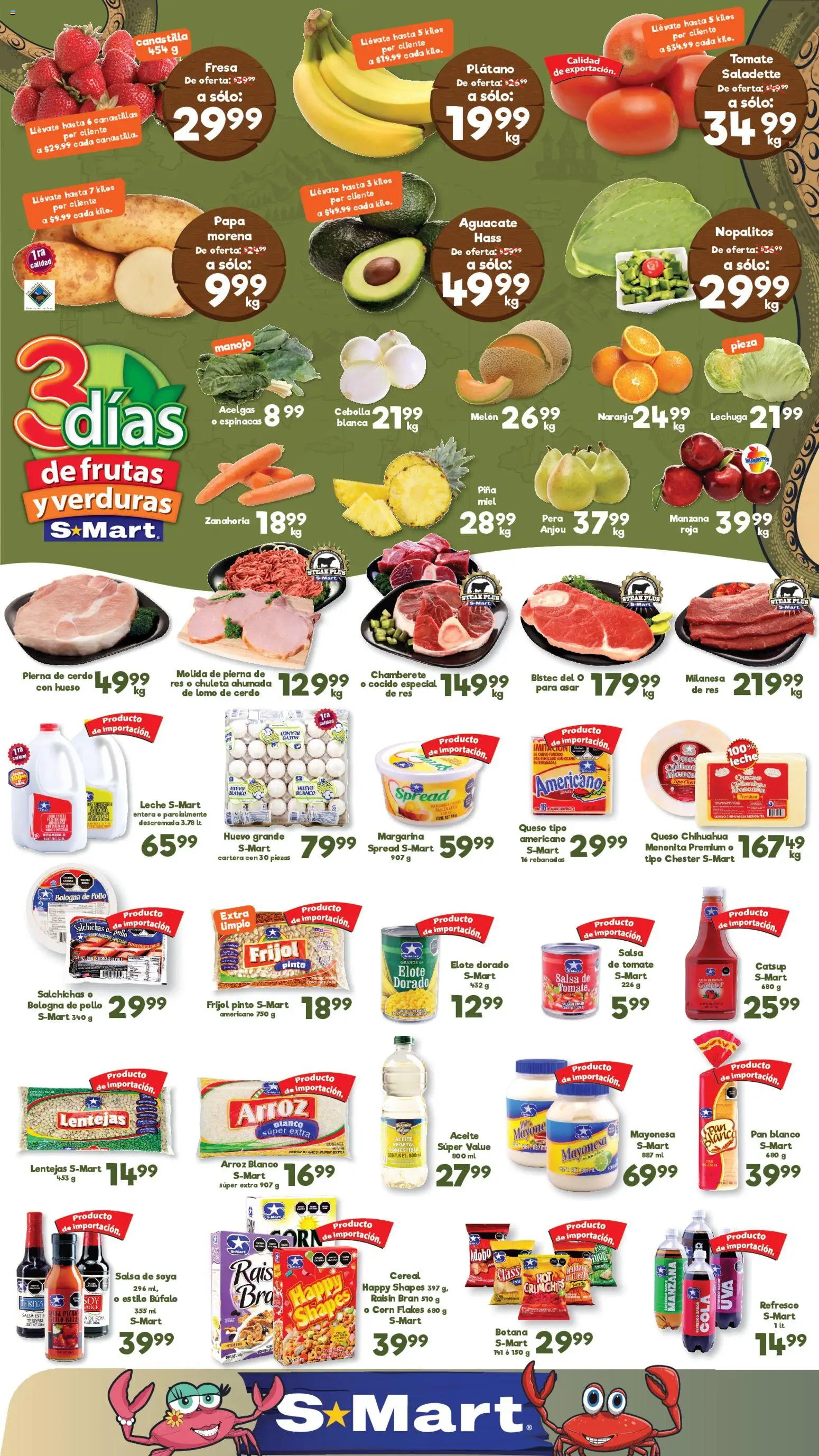 Vista previa las ofertas de la tienda S-Mart - S-Mart folleto Reynosa desde el 10/03/2026 - Papa, Fresa, Zanahoria, Aceite, Cebolla, Lechuga, Salsa de tomate, Margarina