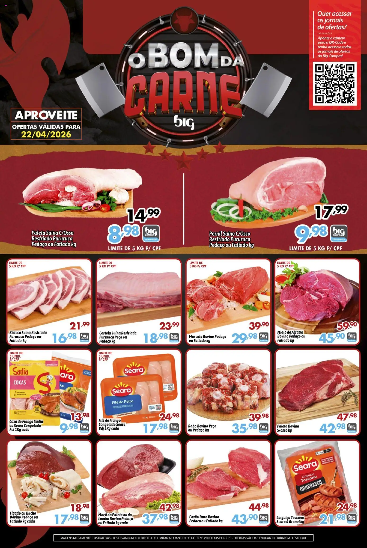 Pré-Visualização do folheto "Big Compra - Ofertas da semana" da loja Big Compra válido a partir de 22/04/2026 - Carne, Frango, Linguiça, Alcatra, Pernil, Lombo, Coxa de frango, Paleta suína