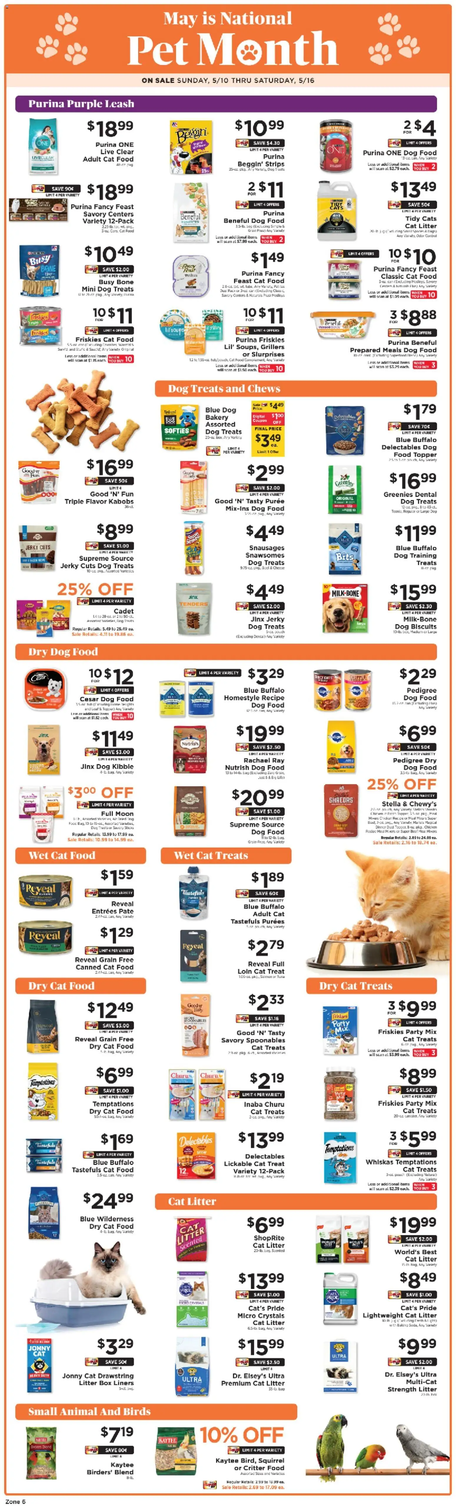 Ad Preview of ShopRite ShopRite Pet Shop Picks from 05/05/2026 - Salmon, Dog Food, Cat Food, Cat Litter, Pâté, Kibble, Dog kibble, Cat Treat