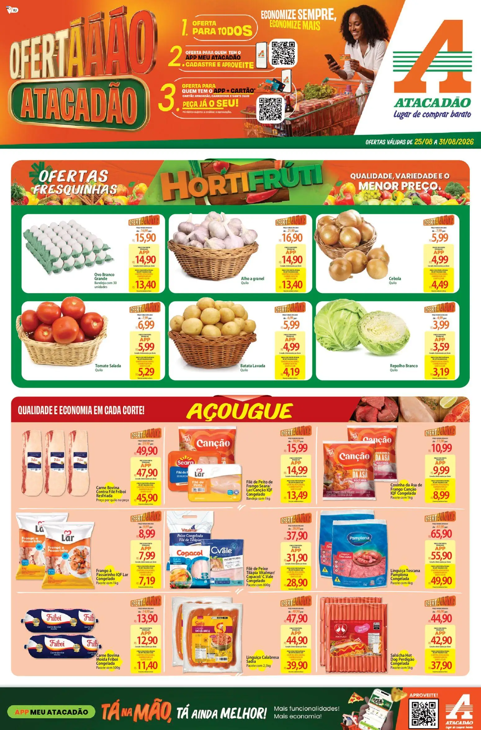 Pré-Visualização do folheto "Atacadão ofertas - RJ" da loja Atacadão válido a partir de 25/08/2026 - Peixe, PC, Batata, Frango, Tomate, Linguiça, Bandeja, Alho