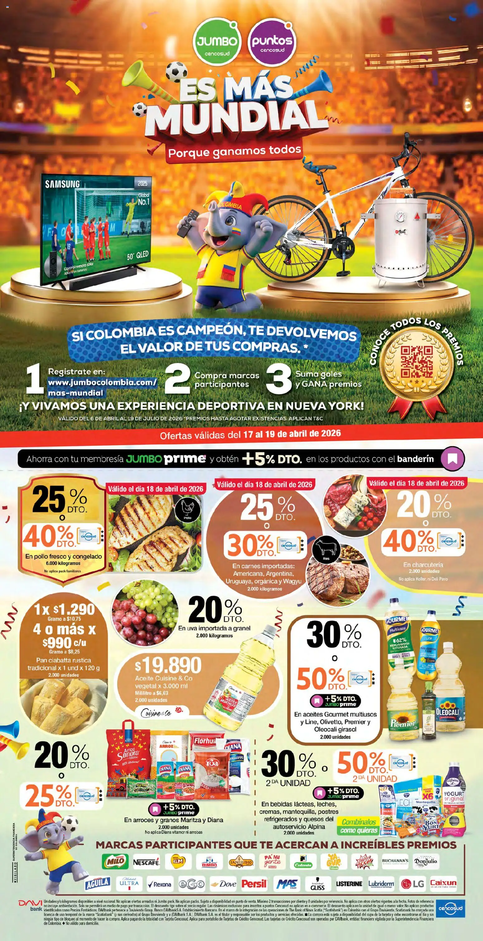  Vista previa del prospecto Jumbo catálogo del almacen Jumbo válida del 17/04/2026 al 19/04/2026 - Banco, Pollo, Té, Postres, Uva, Sobre, Aceite, Yogur