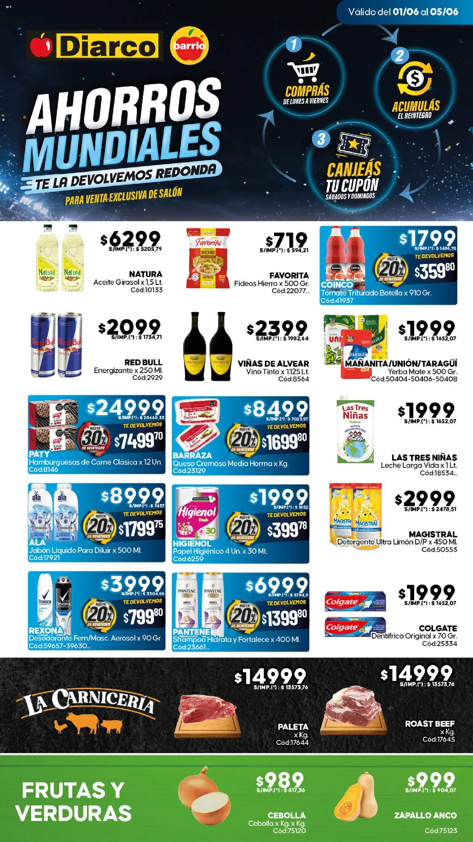 Vista previa del folleto de la tienda Diarco válido desde el 01/06/2026 - Té, Tomate, Aceite, Limón, Leche, Vino tinto, Cebolla, Detergente