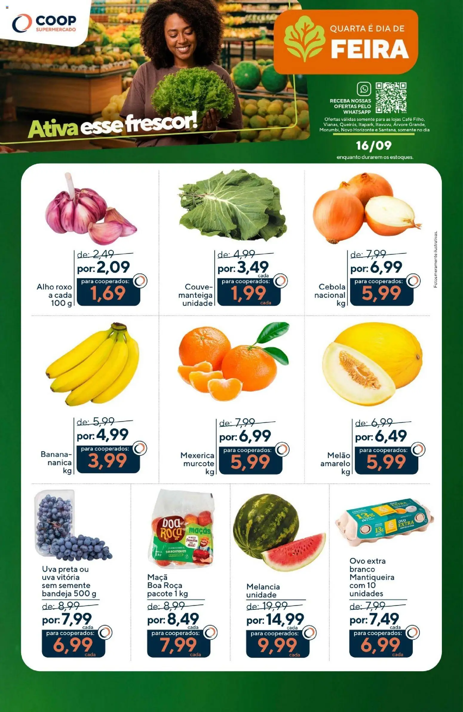 Pré-Visualização do folheto "Coop ofertas Hortifruti" da loja Coop válido a partir de 16/09/2026 - Café, Uva, Maçãs, Manteiga, Mexerica, Cebola, Melão, Alho