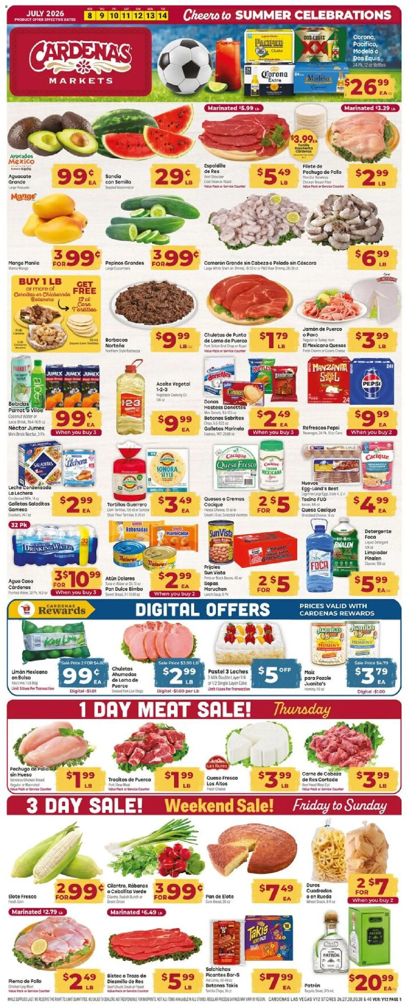 Ad Preview of Cardenas Cardenas Weekly Ad from 07/08/2026 - Mango, Water, Cheese, Beet, Juice, Pan, Meat, Pork
