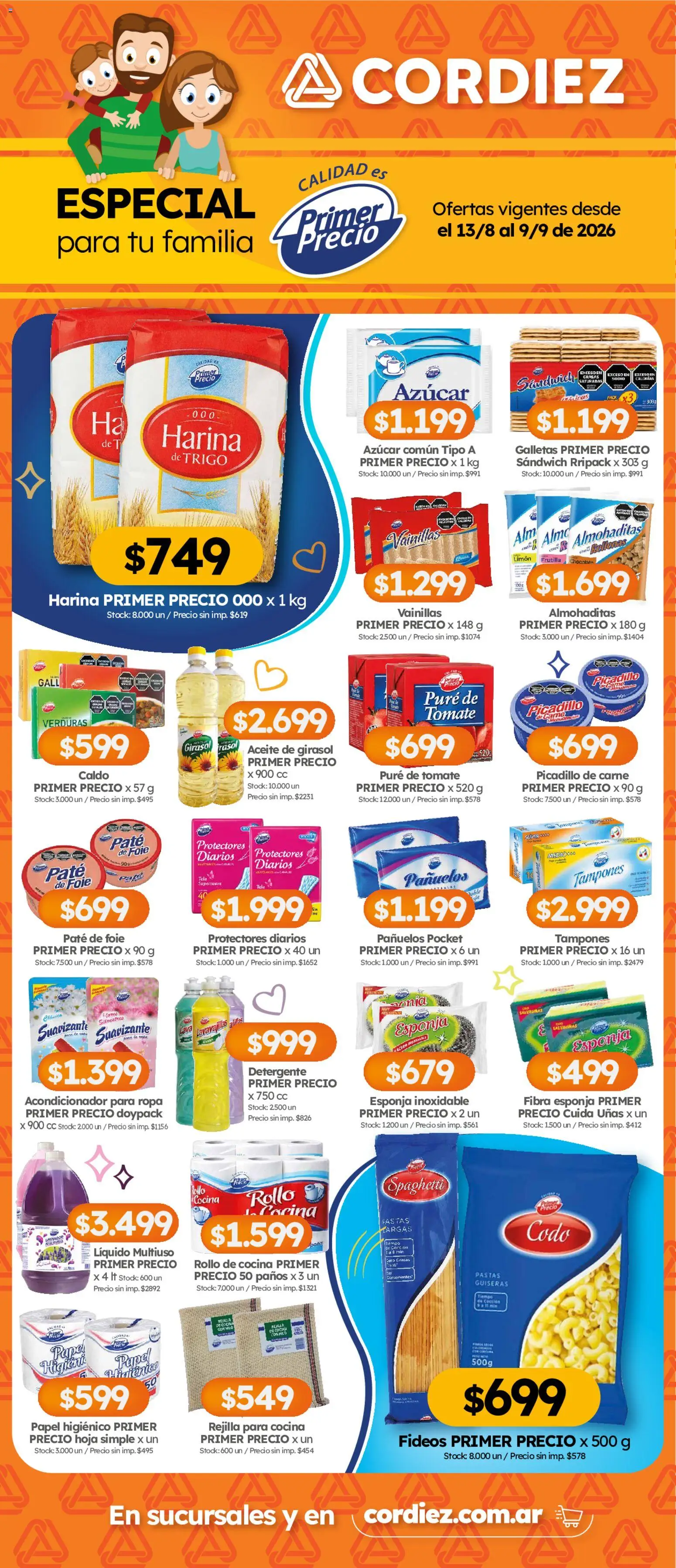 Vista previa del folleto de la tienda Cordiez válido desde el 13/08/2026 - Verduras, Limón, Fideos, Tampones, Esponja, Picadillo, Suavizante, Puré