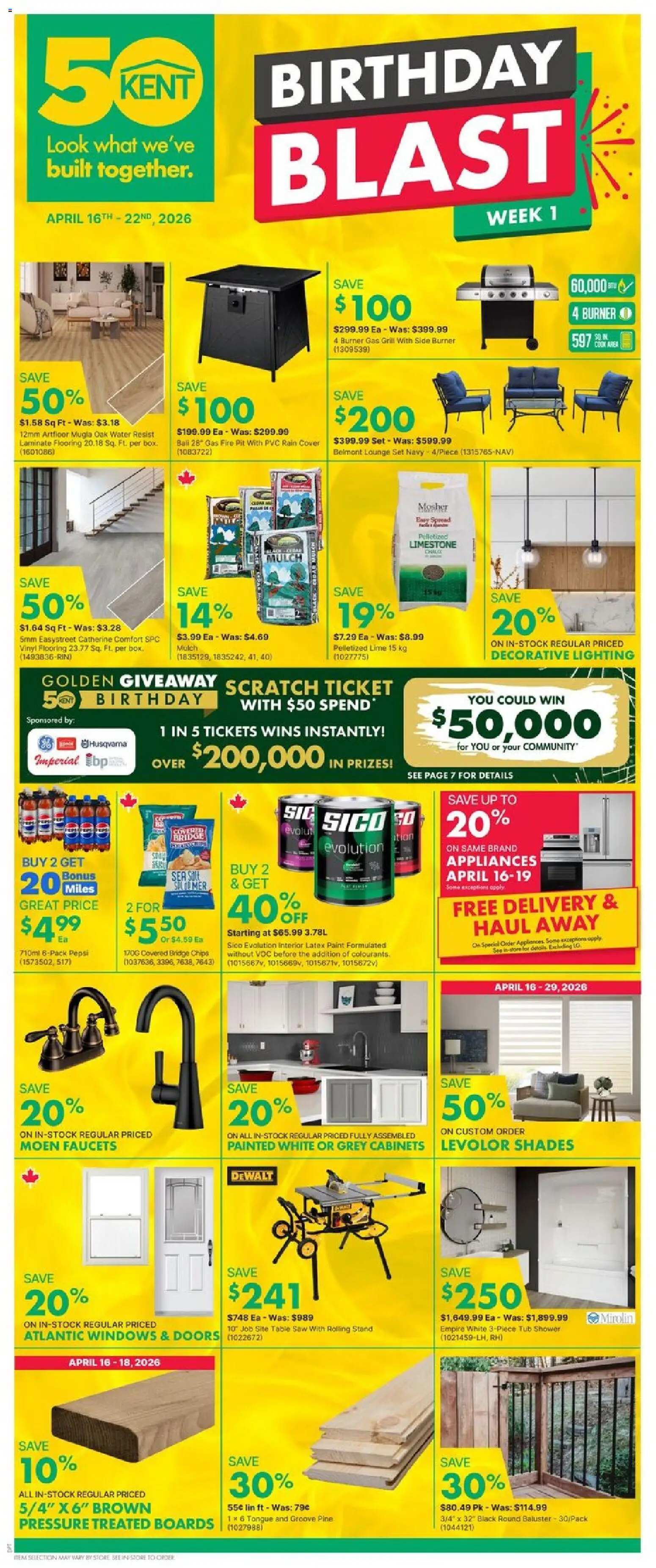 Preview of leaflet Kent weekly flyer / circulaire from shop Kent is valid from Apr 16, 2026 - Chips, Pepsi, Grill, Shower, Lime, Lighting, Gas grill, Table