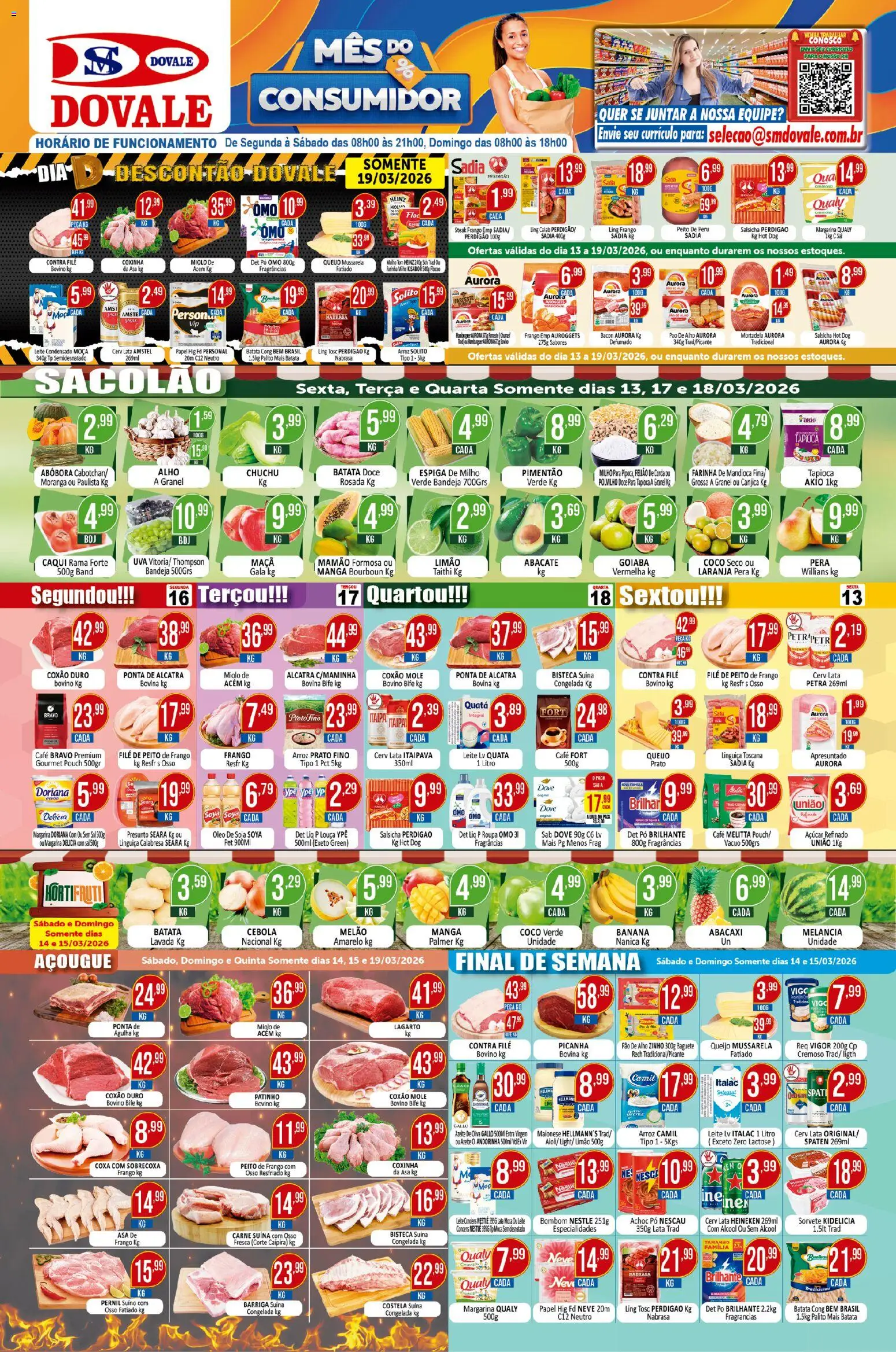 Pré-Visualização do folheto "Dovale - Ofertas da semana" da loja Dovale válido a partir de 13/03/2026 - Leite, Pera, Mandioca, Pao de alho, Corda, Baguete, Coxão duro, Pernil suíno