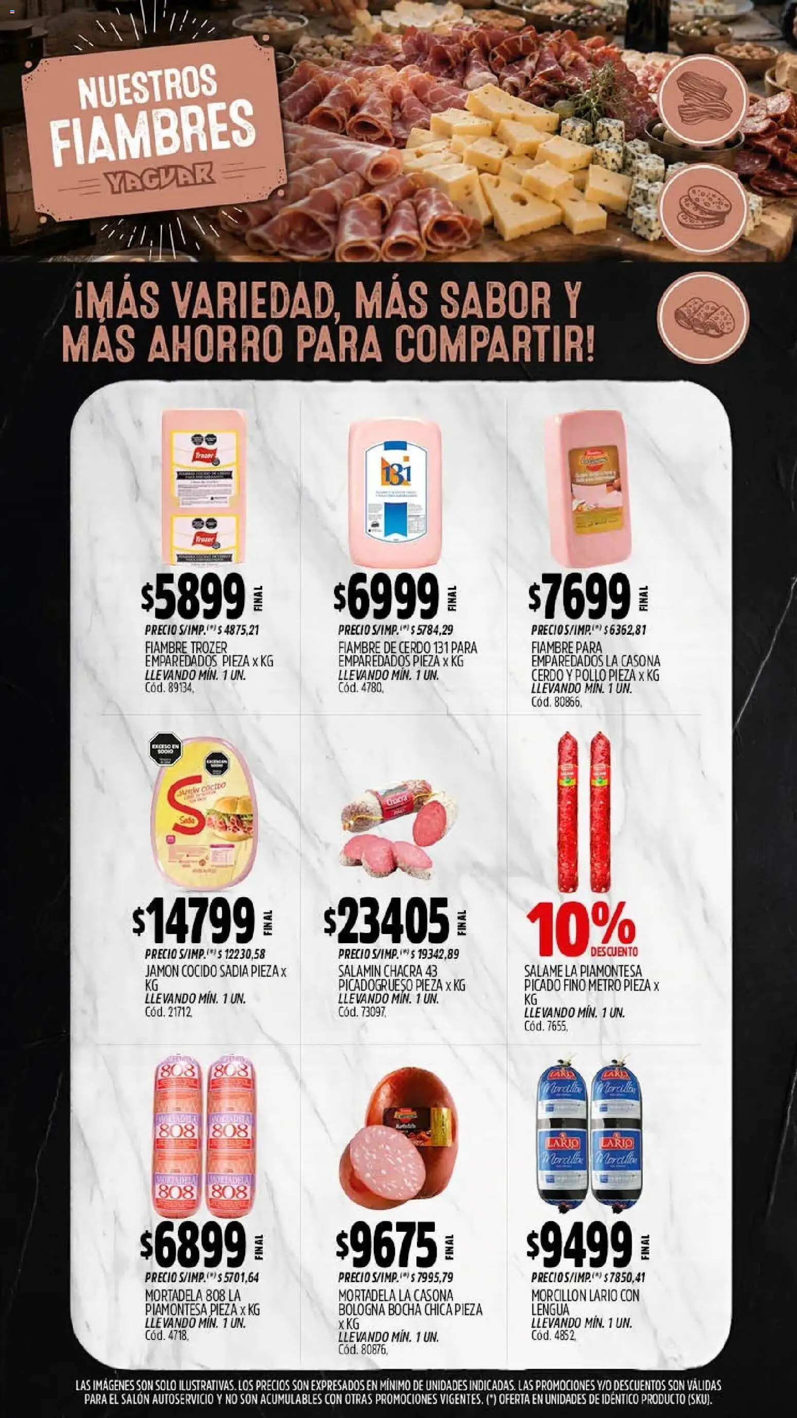 Vista previa del folleto de la tienda Yaguar válido desde el 28/09/2026 - Pollo, Cerdo, Mortadela, Morcilla, Salame, Jamón cocido, Jamón