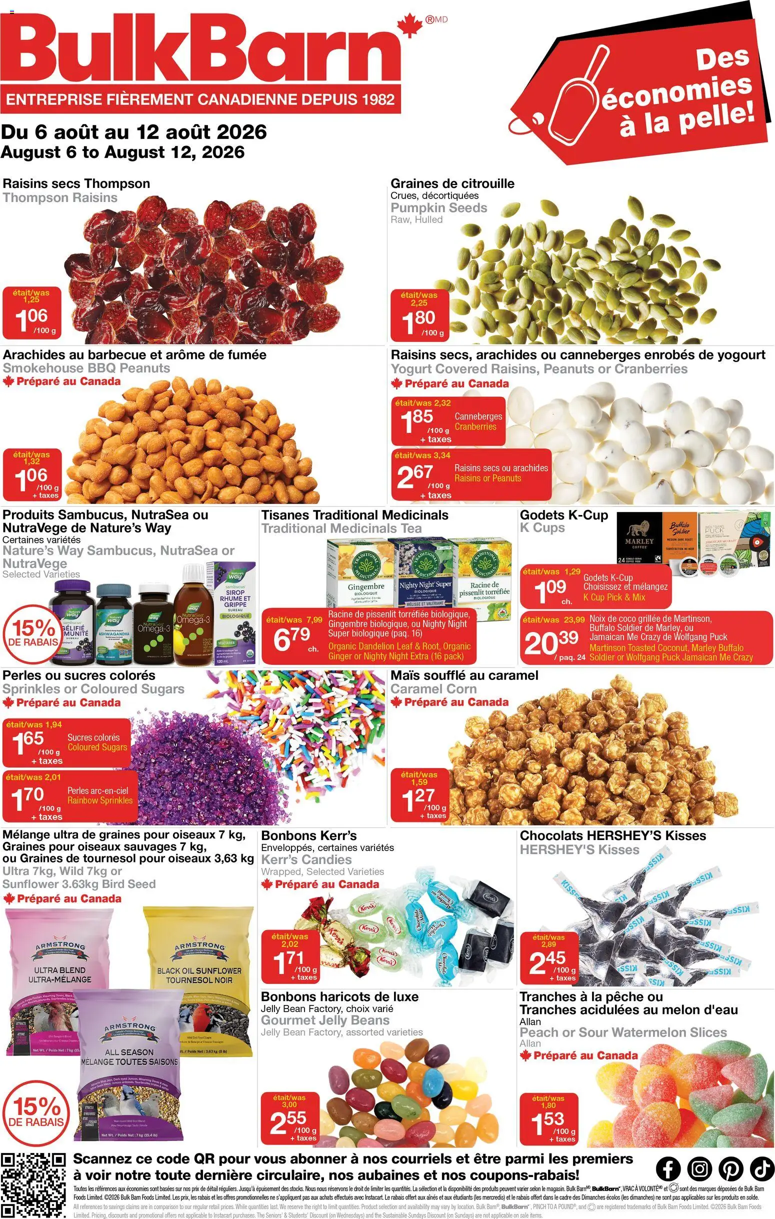 Preview of leaflet Bulk Barn weekly flyer / circulaire from shop Bulk Barn is valid from Aug 06, 2026 - Ashwagandha, Tea, Yogurt, Pumpkin, Cranberries, Ginger, Beans, Candies