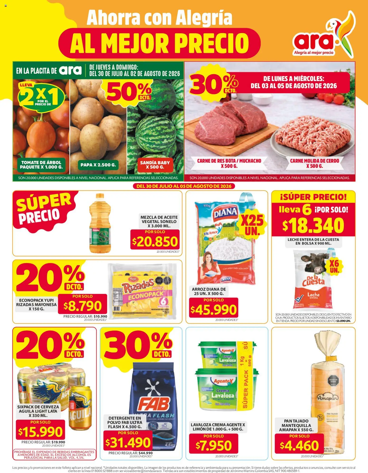  Vista previa del prospecto Ara catálogo del almacen Ara válida del 30/07/2026 al 05/08/2026 - Arroz, Tomate, Leche, Pan, Alcohol, Bebidas, Aceite vegetal, Carne molida de cerdo