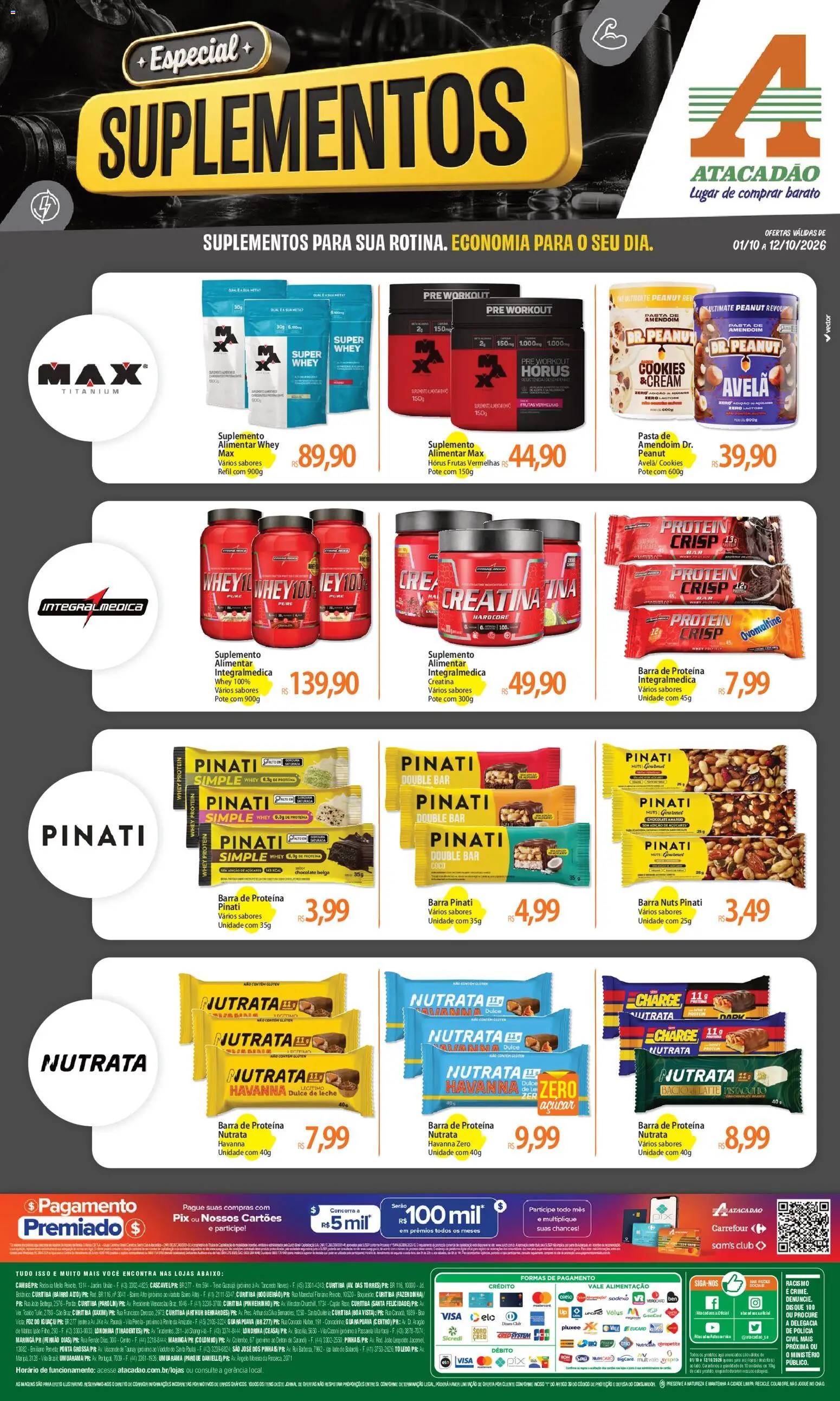 Pré-Visualização do folheto "Atacadão ofertas - PR" da loja Atacadão válido a partir de 01/10/2026 - Creatina, Whey protein, Frutas, Cookies, Suplementos, Pasta de amendoim, Frutas vermelhas, Barra de proteína