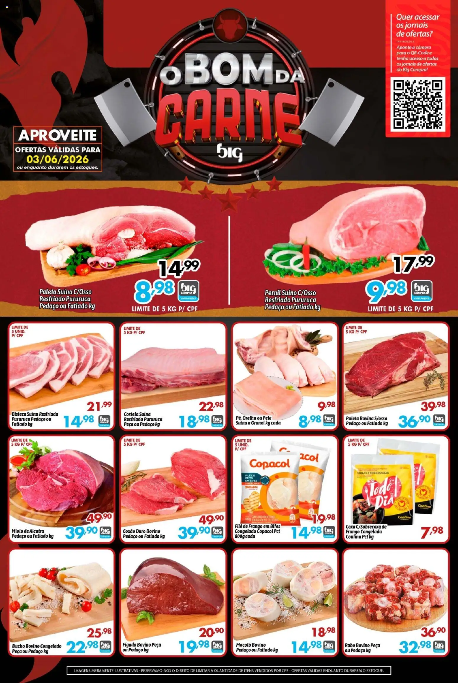 Pré-Visualização do folheto "Big Compra - Ofertas da semana" da loja Big Compra válido a partir de 03/06/2026 - Câmera, Carne, Frango, Fígado, Alcatra, Paleta suína, Pernil suíno, Jornais