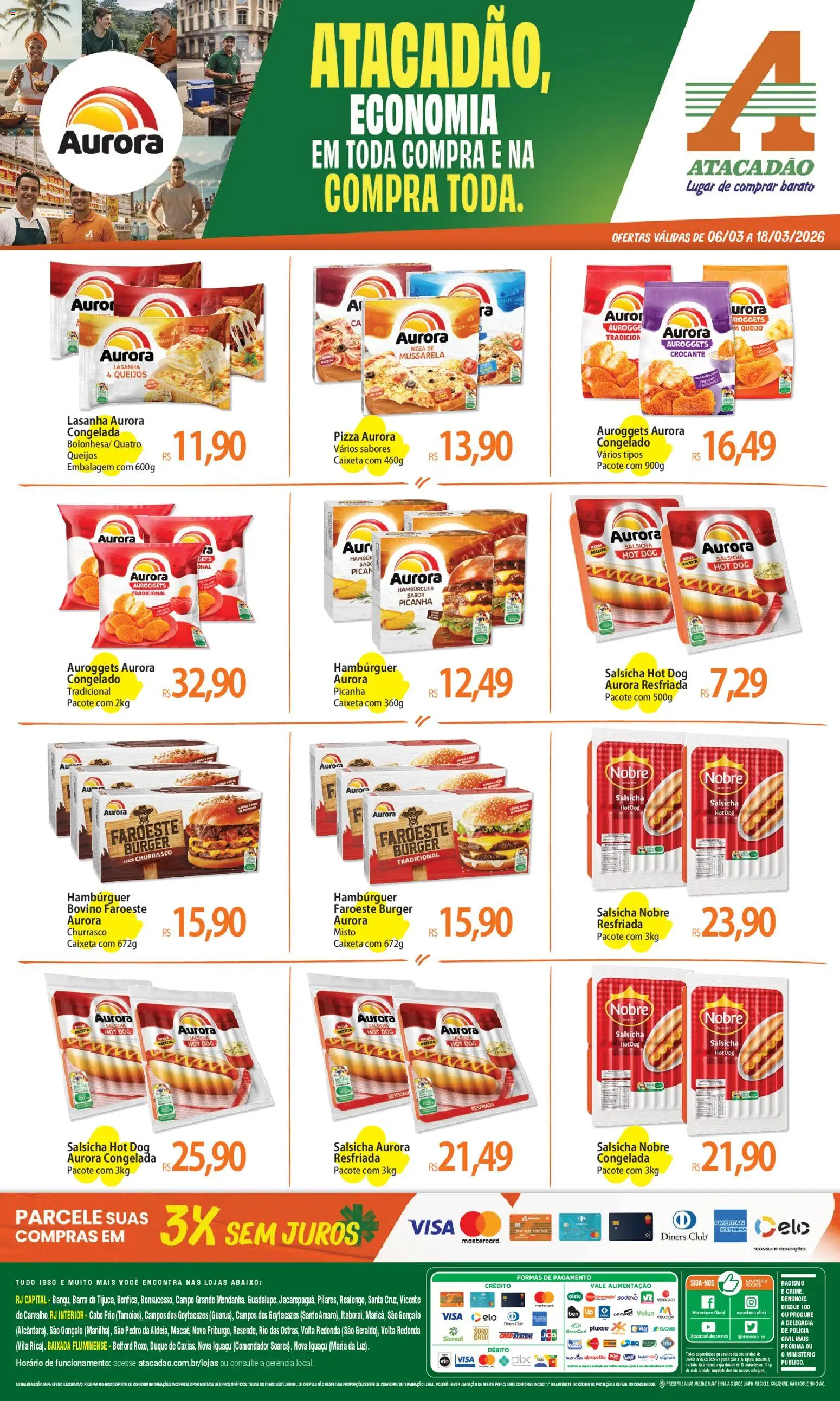 Pré-Visualização do folheto "Atacadão ofertas - RJ" da loja Atacadão válido a partir de 06/03/2026 - Pizza, Hambúrguer, Gin, Lasanha, Salsicha, Picanha, Queijo, Cabo