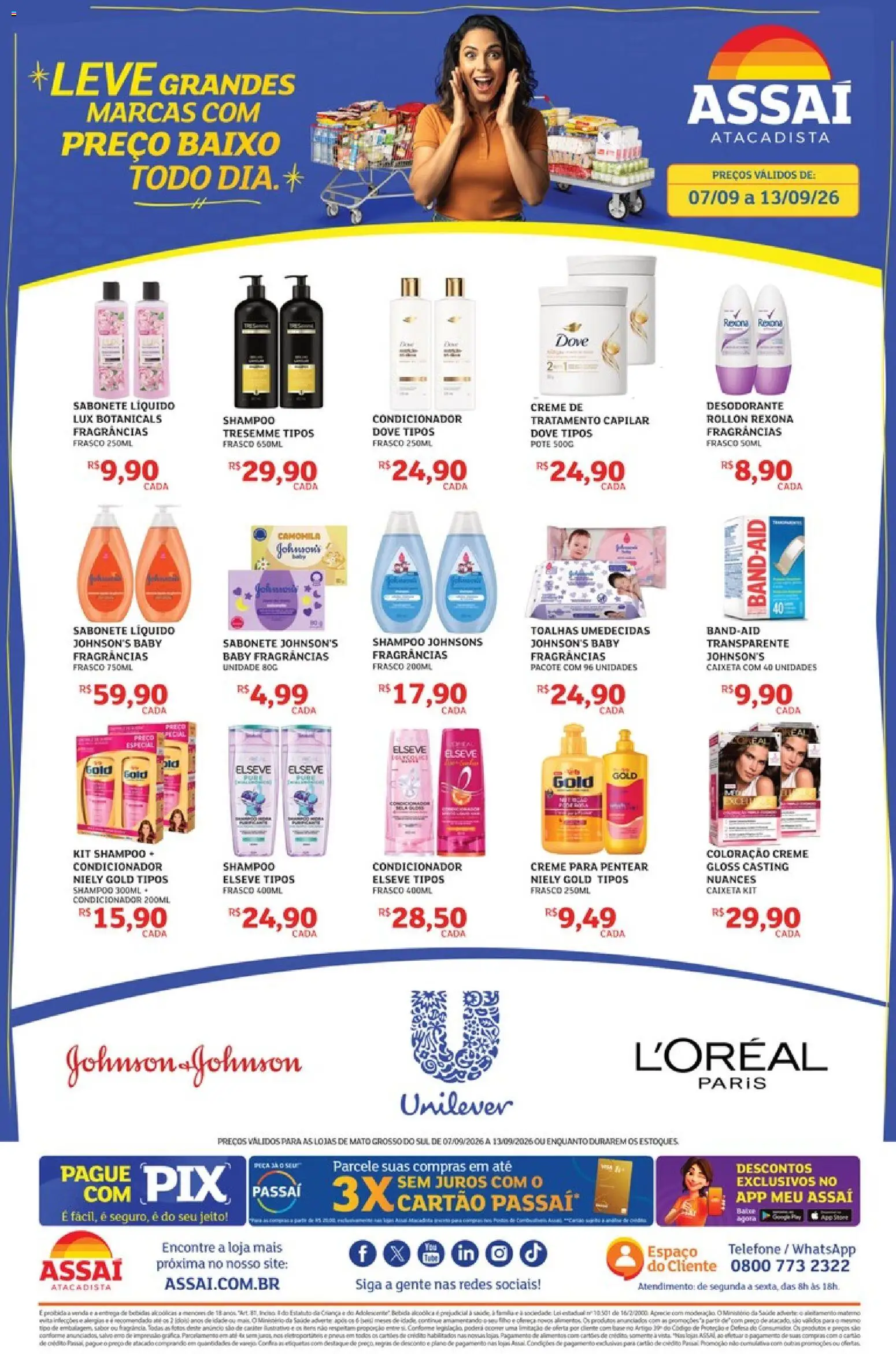 Pré-Visualização do folheto "Assaí Atacadista ofertas - MS" da loja Assaí Atacadista válido a partir de 07/09/2026 - Telefone, Shampoo, Creme, Baixo, Rexona, Dove, Condicionador, Creme para pentear